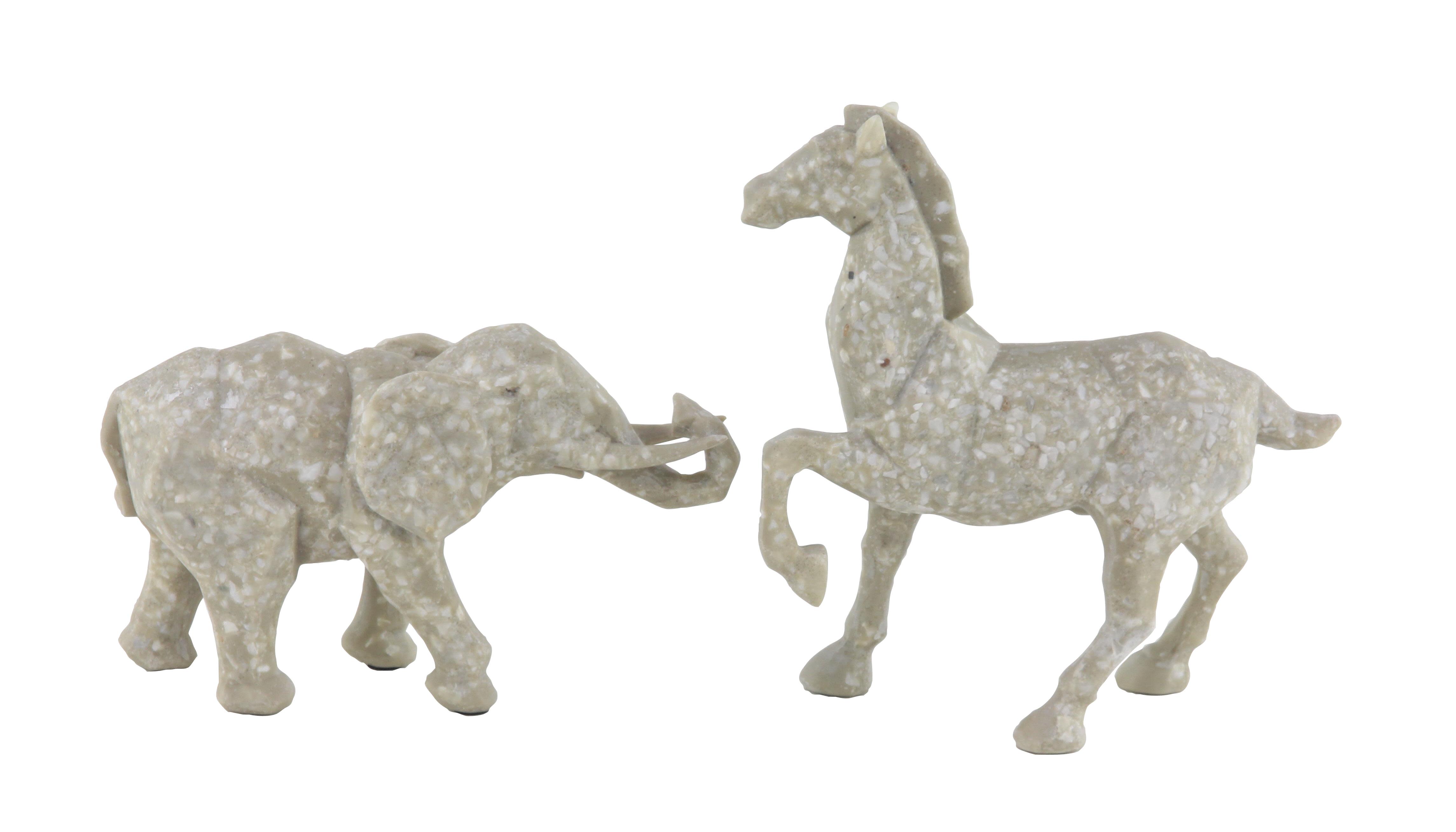 Polystone Horse and Elephant Sculpture, Set of 2 6", 11"H