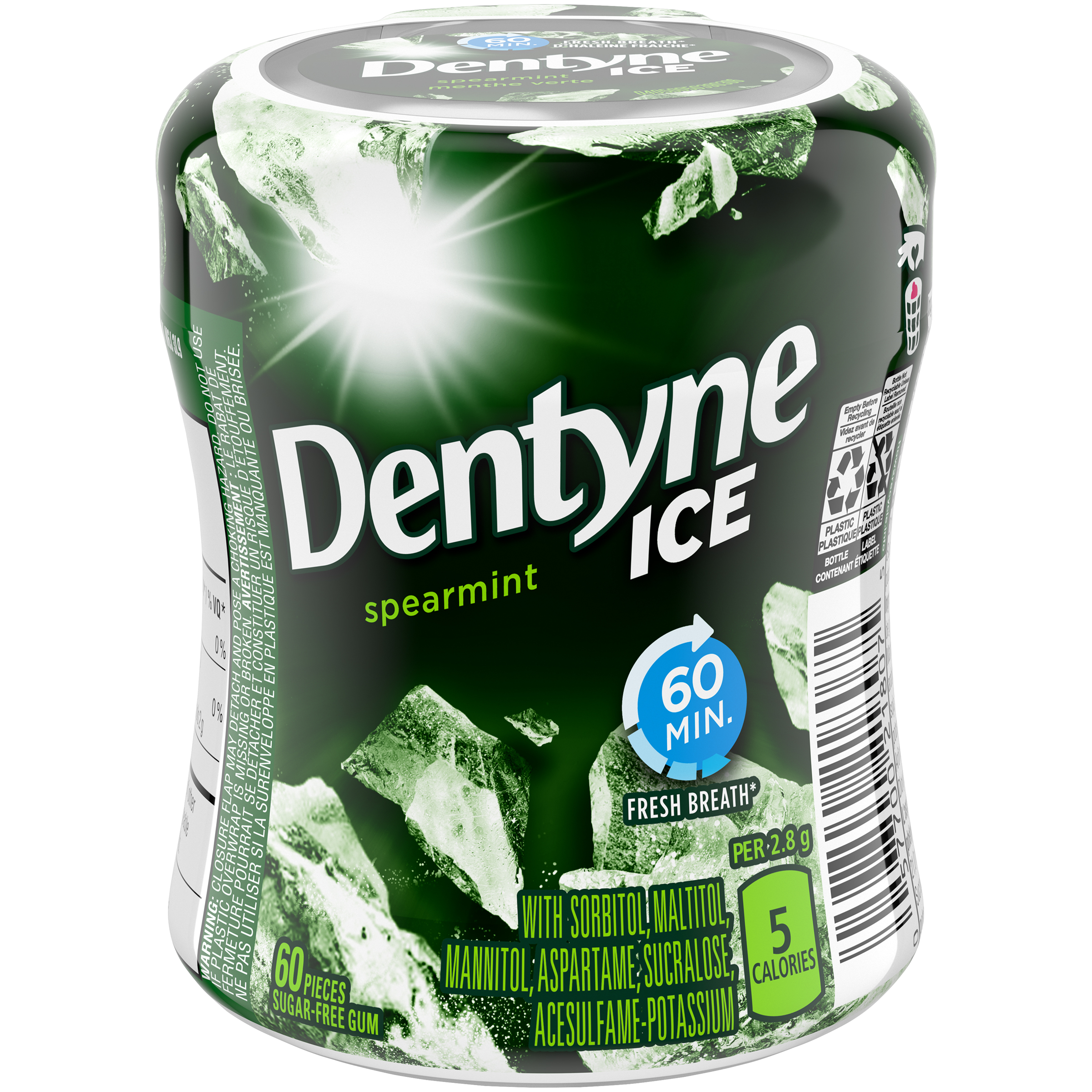 Dentyne Ice Spearmint, Sugar Free Gum, 1 bottle (60 pieces)-0