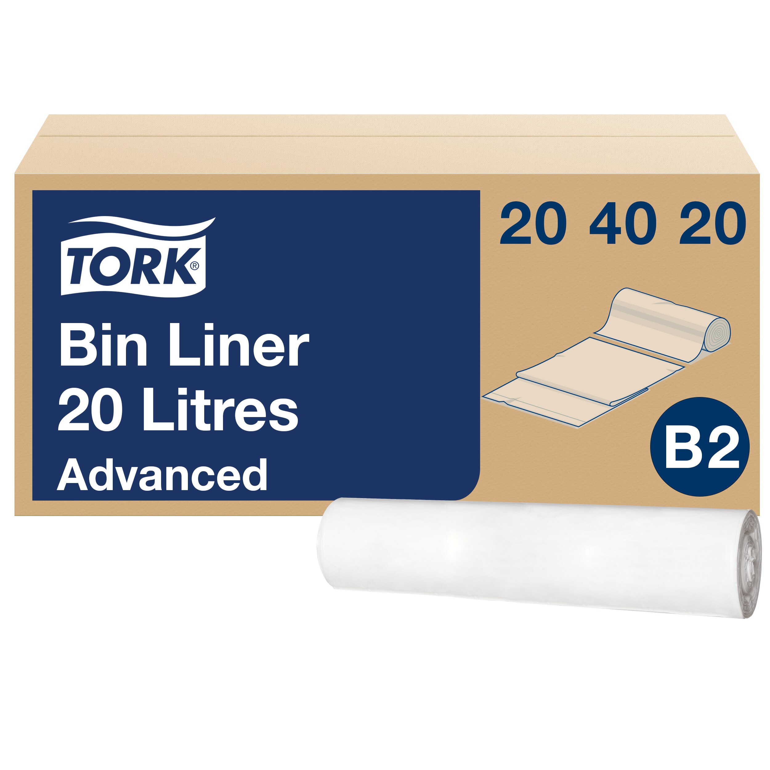 Affaldspose, 20 liter, Hvid, 10 ruller, 100 poser pr rulle, Tork B2