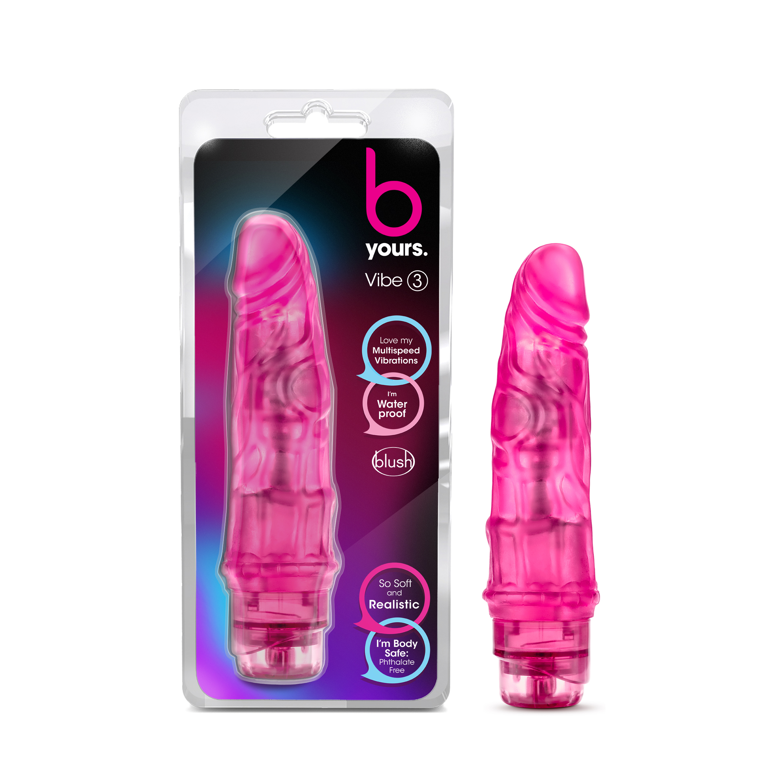 Blush B Yours Vibe #3 Realistic Pink 7.25-Inch Long Vibrating Dildo