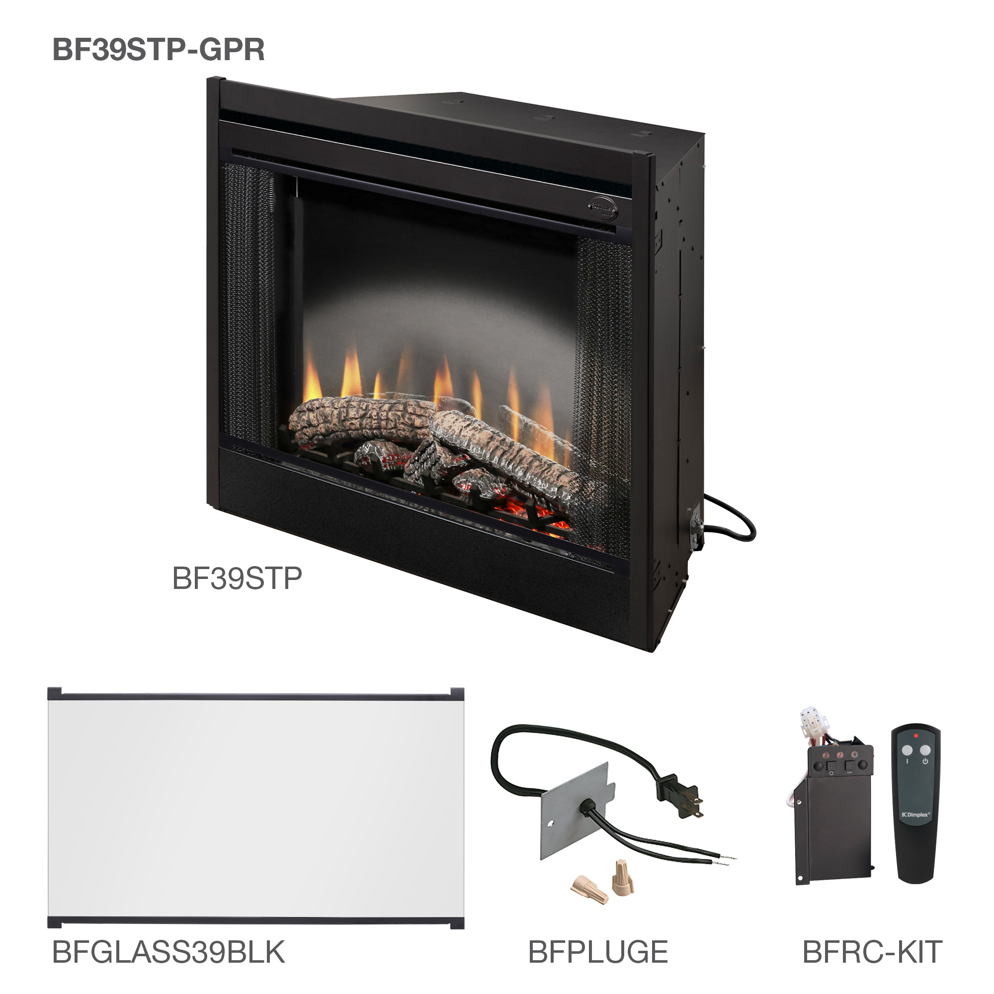 Dimplex 39" Standard Built In Fireplace With the Glass Pane Kit, Plug
