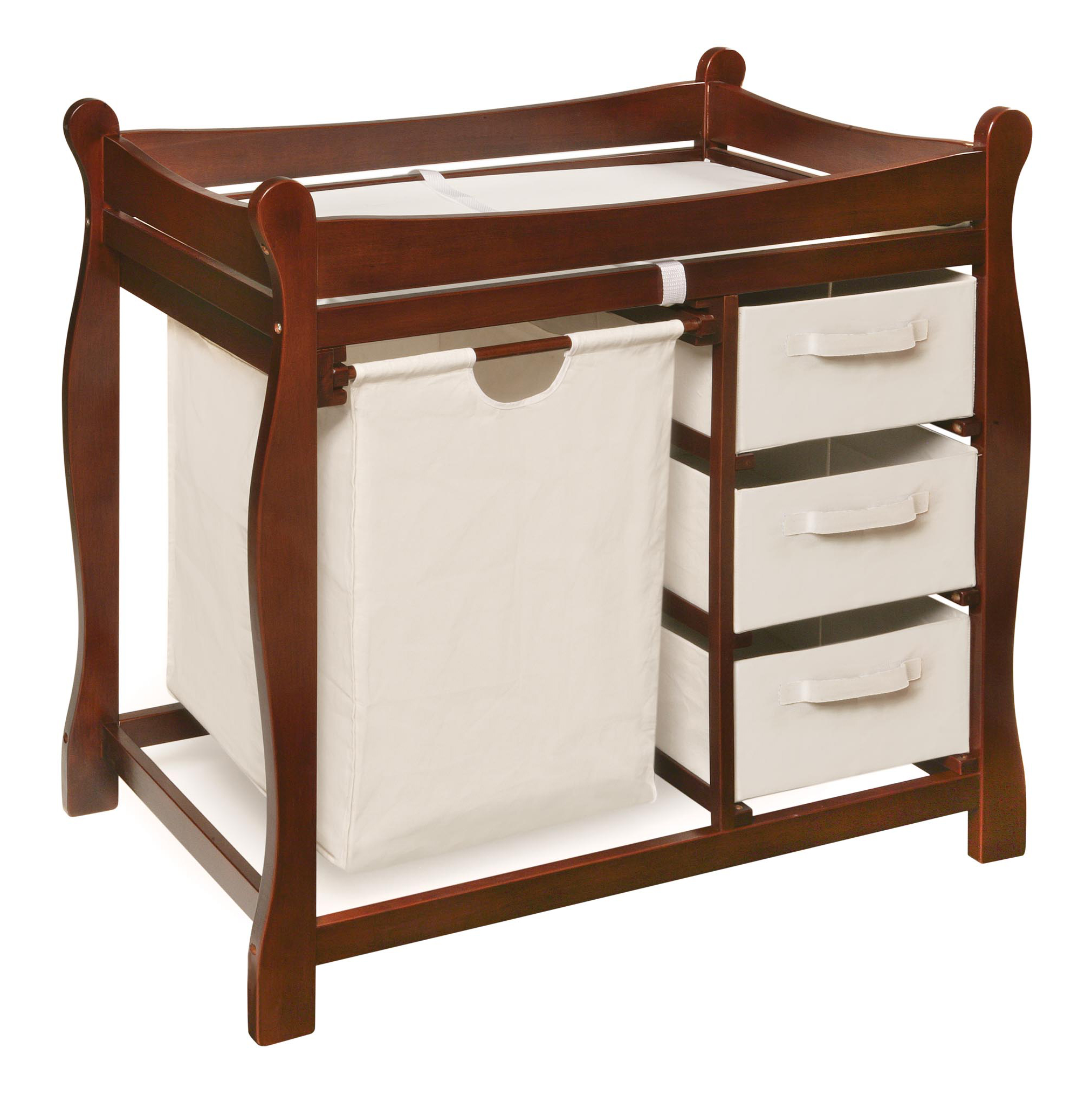 Sleigh Style Baby Changing Table with Hamper and 3 Baskets - Cherry