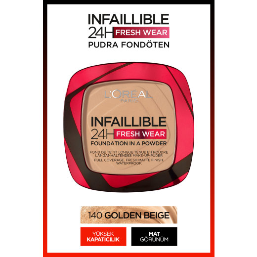 l'oréal paris infaillible 24h fresh wear pudra fondöten 140 golden beige