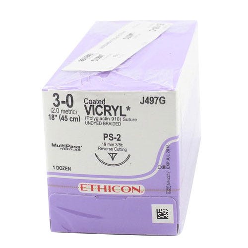 VICRYL® Undyed Braided & Coated Sutures, 3-0, PS-2, Precision Point-Reverse Cutting, 18" - 12/Box