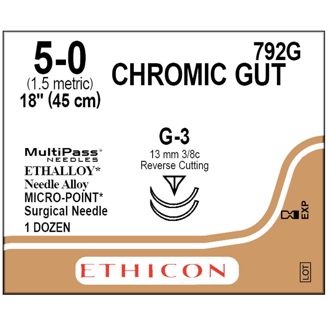Chromic Gut Sutures, 5-0 , G-3 , 18",  12/Box