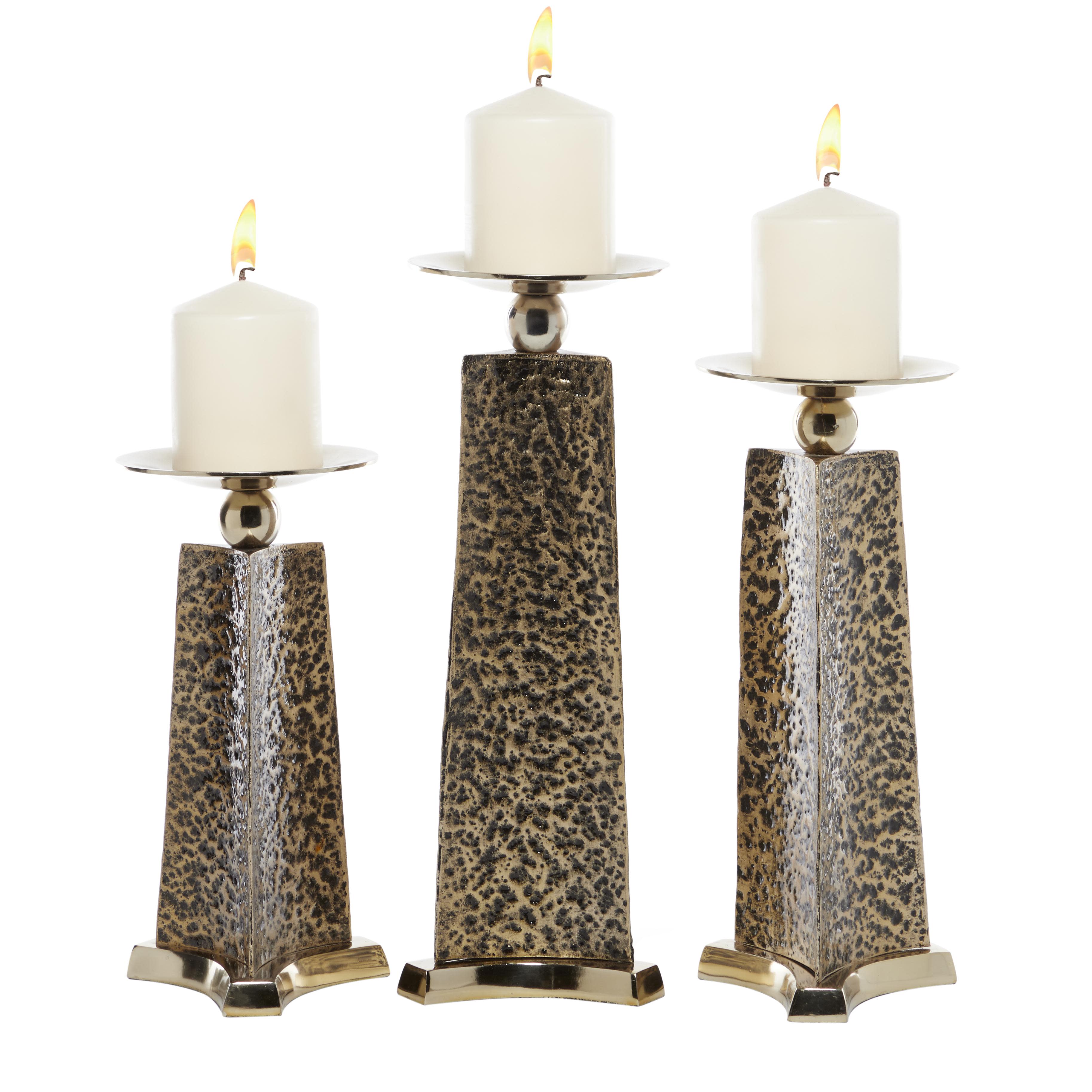 Gold Metal  Candle Holder, Set of 3 15", 13", 11"H