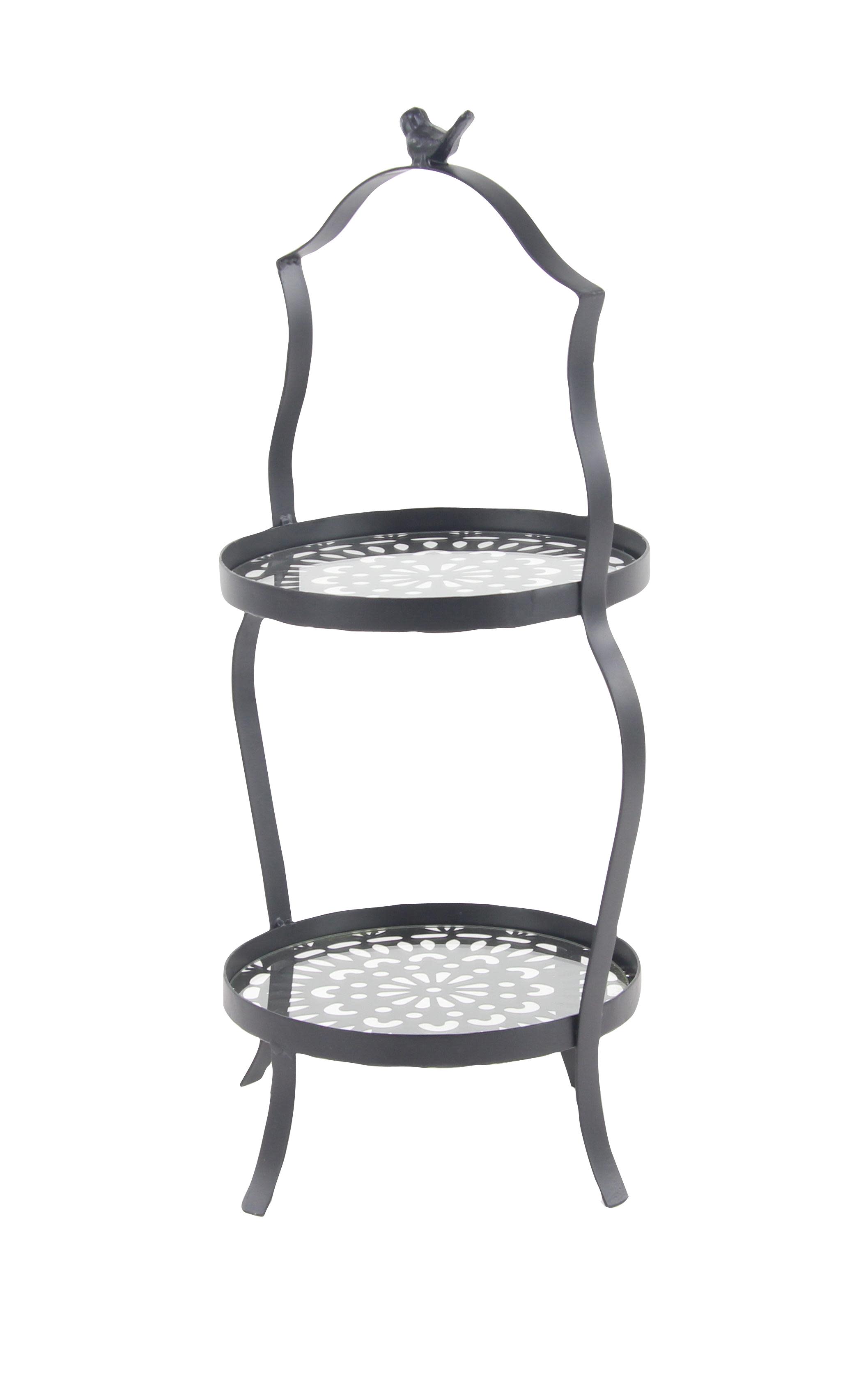Black Metal Natural Outdoor Accent Table, 25" x 10" x 10"