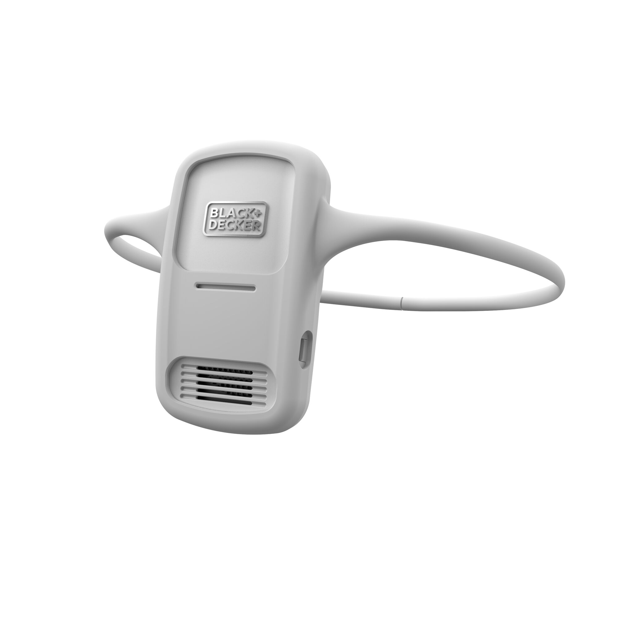 3/4 view of comfortpak™ corldess wearable cooling + heating device in a cloud white lanyard