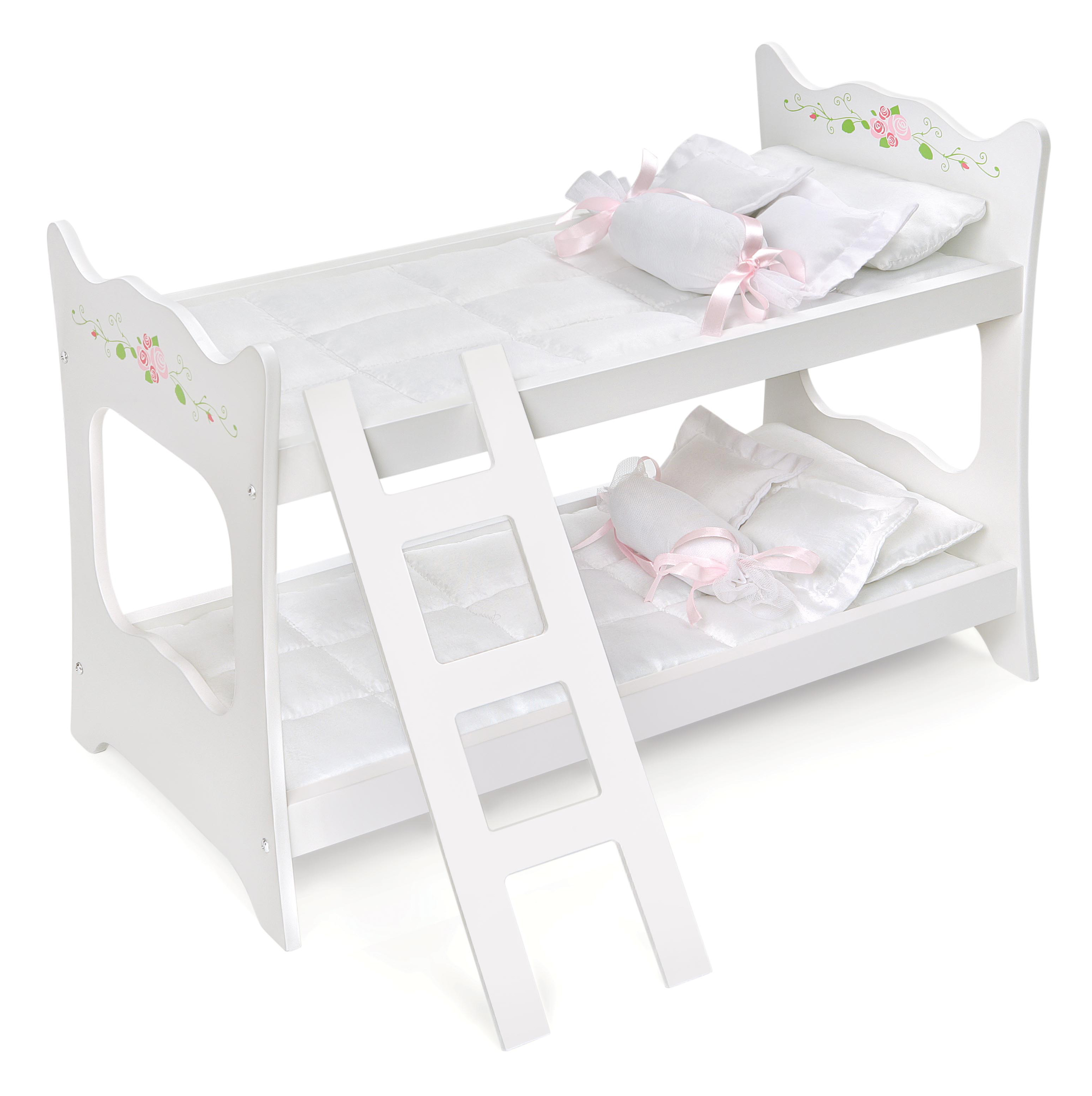 Doll Bunk Bed with Ladder and Bedding - White Rose