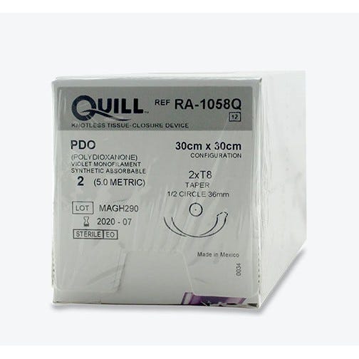 Quill™ PDO  Violet Monofilament Sutures, 2, 36mm 1/2 Circle, Taper Point, 30cm x 30cm Barb Configuration -12/Box