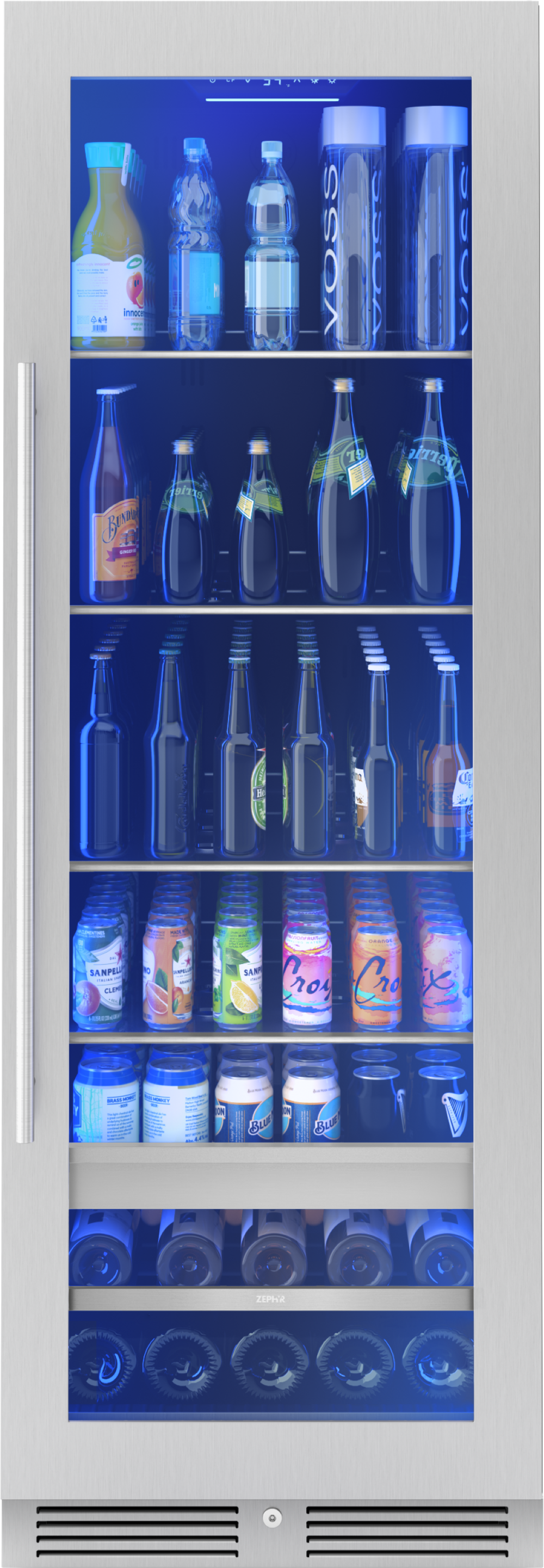 Zephyr Beverage, 24" full size, ss + glass, reversible, 1 zone