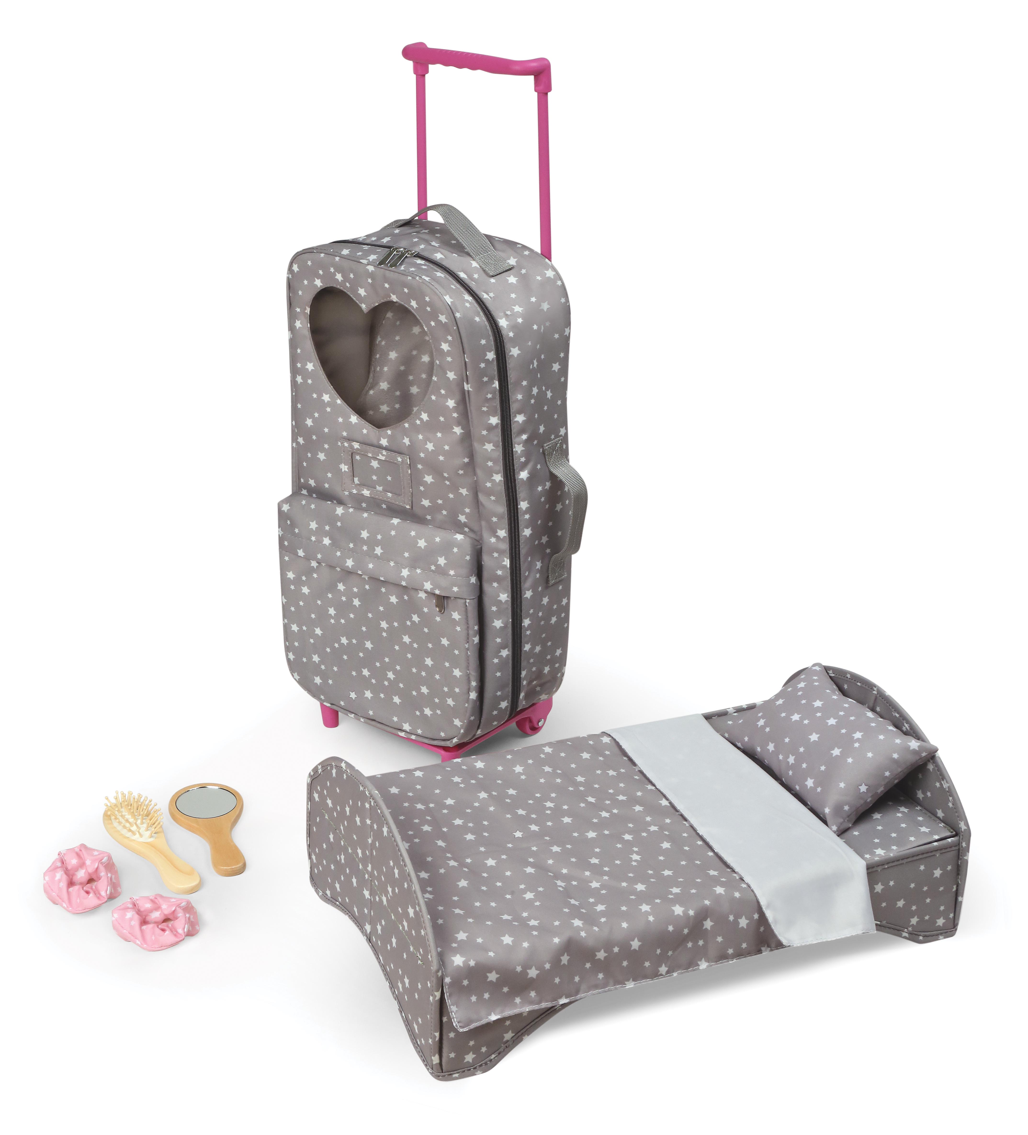 Travel and Tour Trolley Carrier with Bed for 18-inch Dolls - Gray/Stars