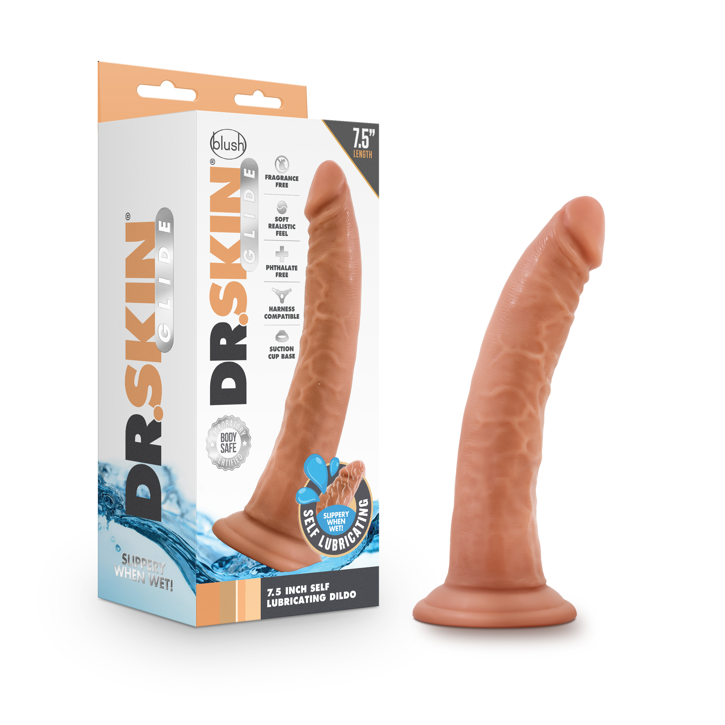 Blush Dr. Skin Glide Realistic Mocha 7.5-Inch Long Dildo With Suction Cup Base