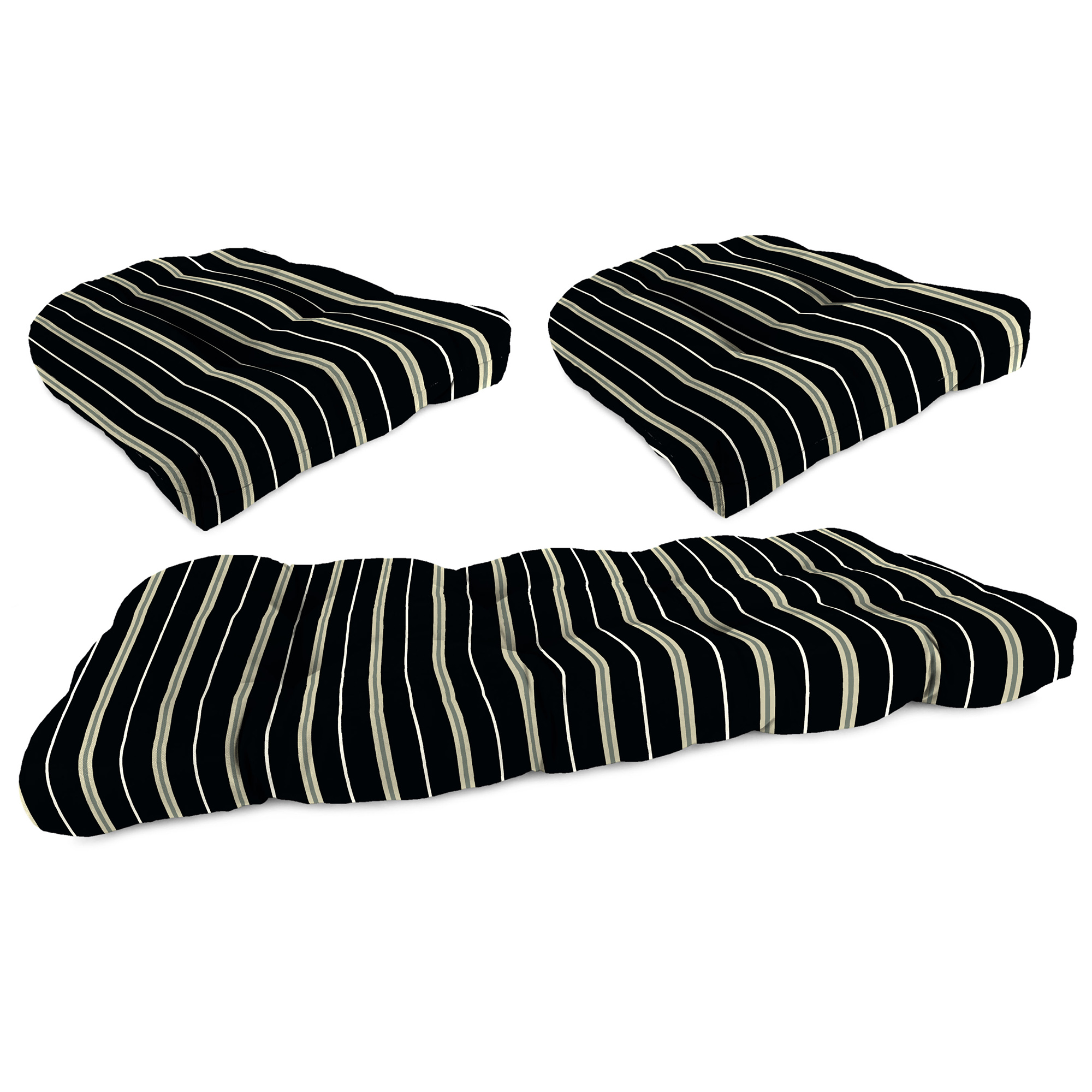 New 3-Piece Tufted Outdoor Patio Wicker Cushion Set for Bench and 2 Chair Seats - Picture 10 of 17