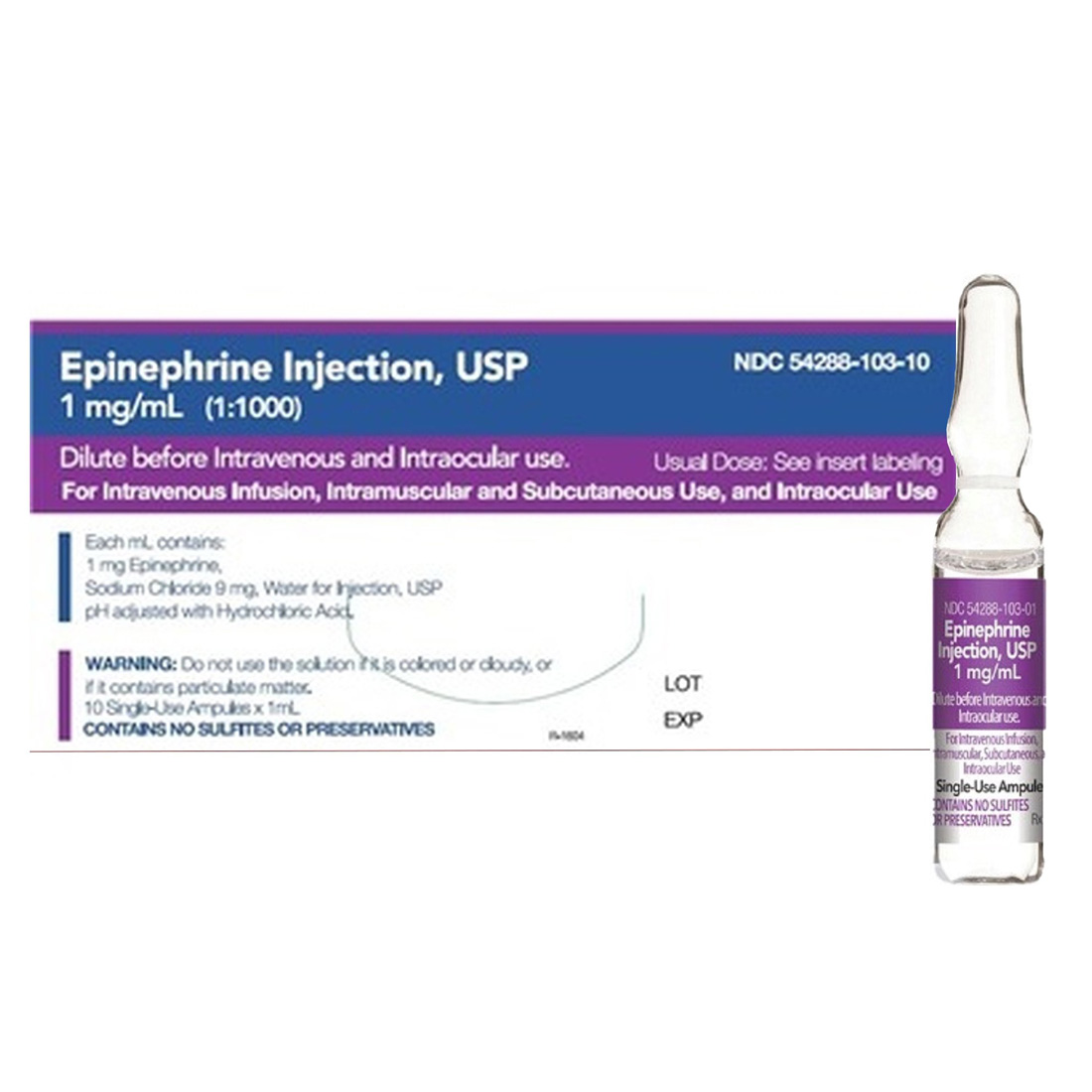 Epinephrine 1:1000 1ml Ampule Preservative Free - 10/Box