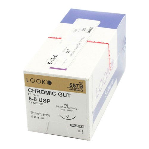 Chromic Gut Sutures, 5-0, C-6, Reverse Cutting, 27" - 12/Box