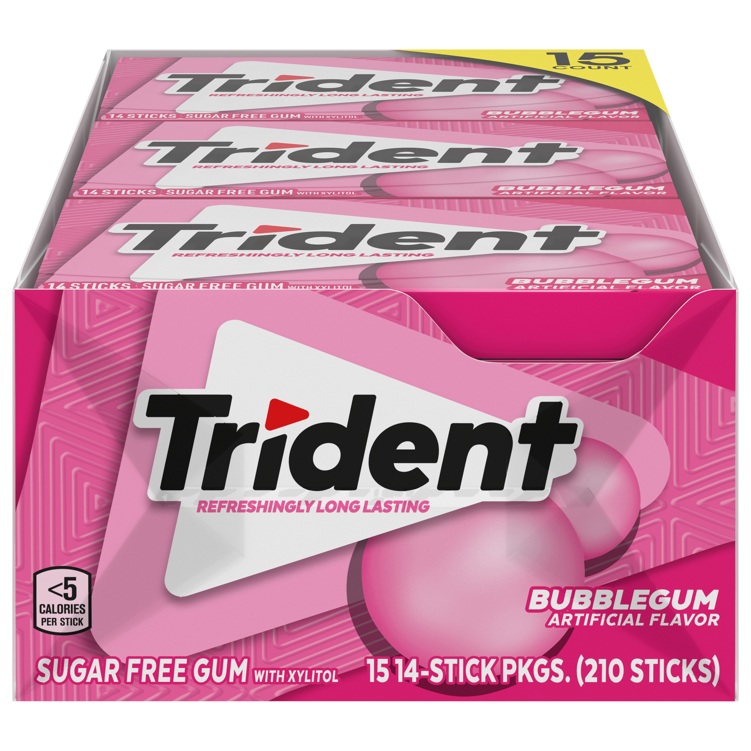 Trident Bubblegum Sugar Free Gum, Made with Xylitol, 15 Packs of 14 Pieces (210 Total Pieces)-thumbnail-0