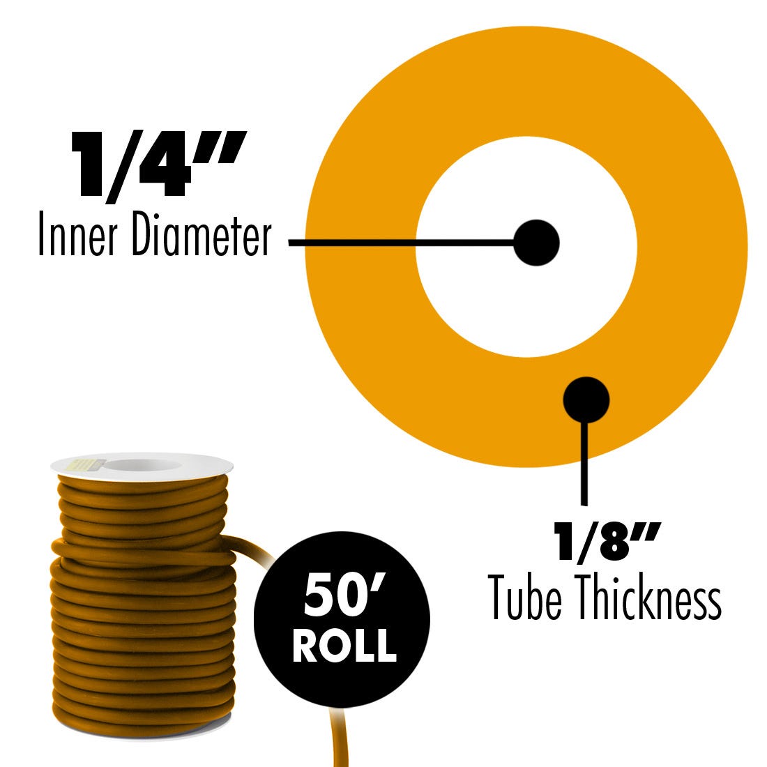 ACE Latex Rubber Tubing Amber ,1/4" x 1/8"- 50' Roll