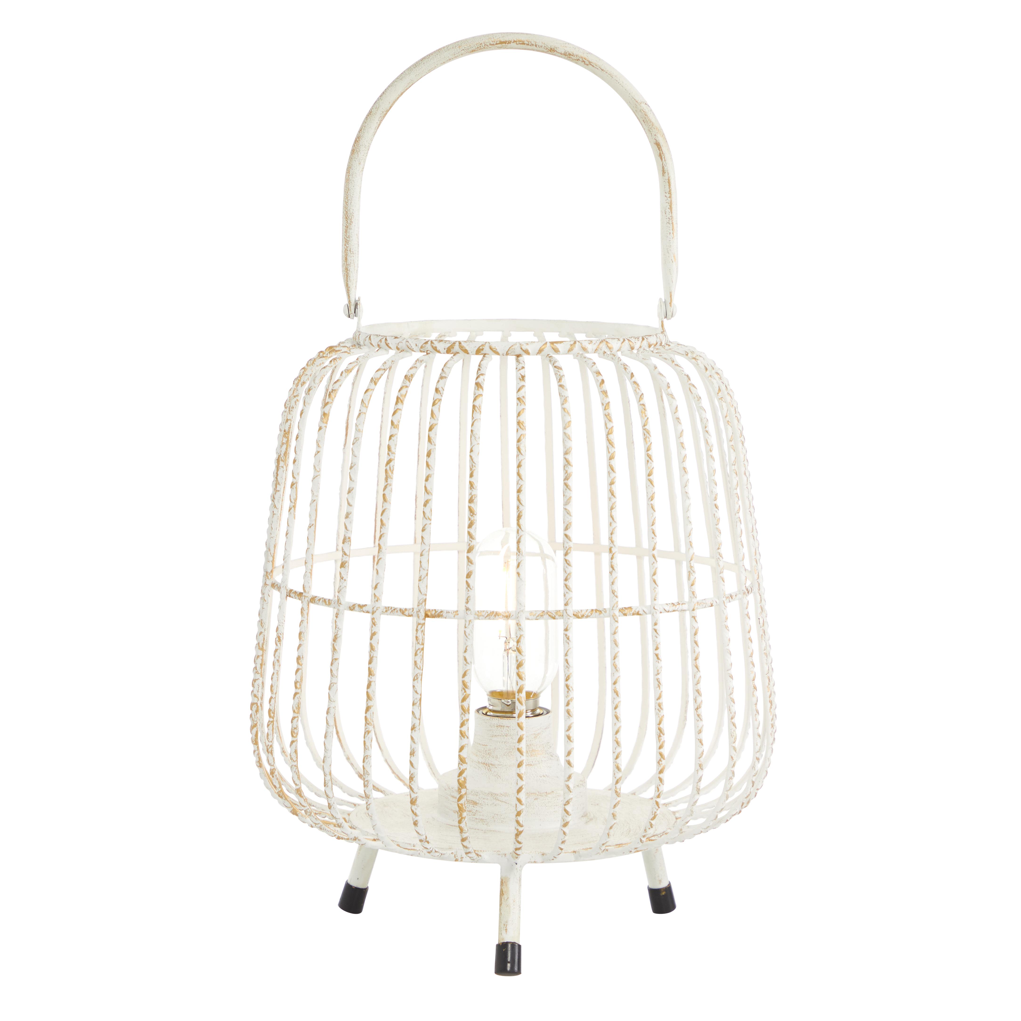 White Metal  Candle Lantern, 10" x 10" x 12"