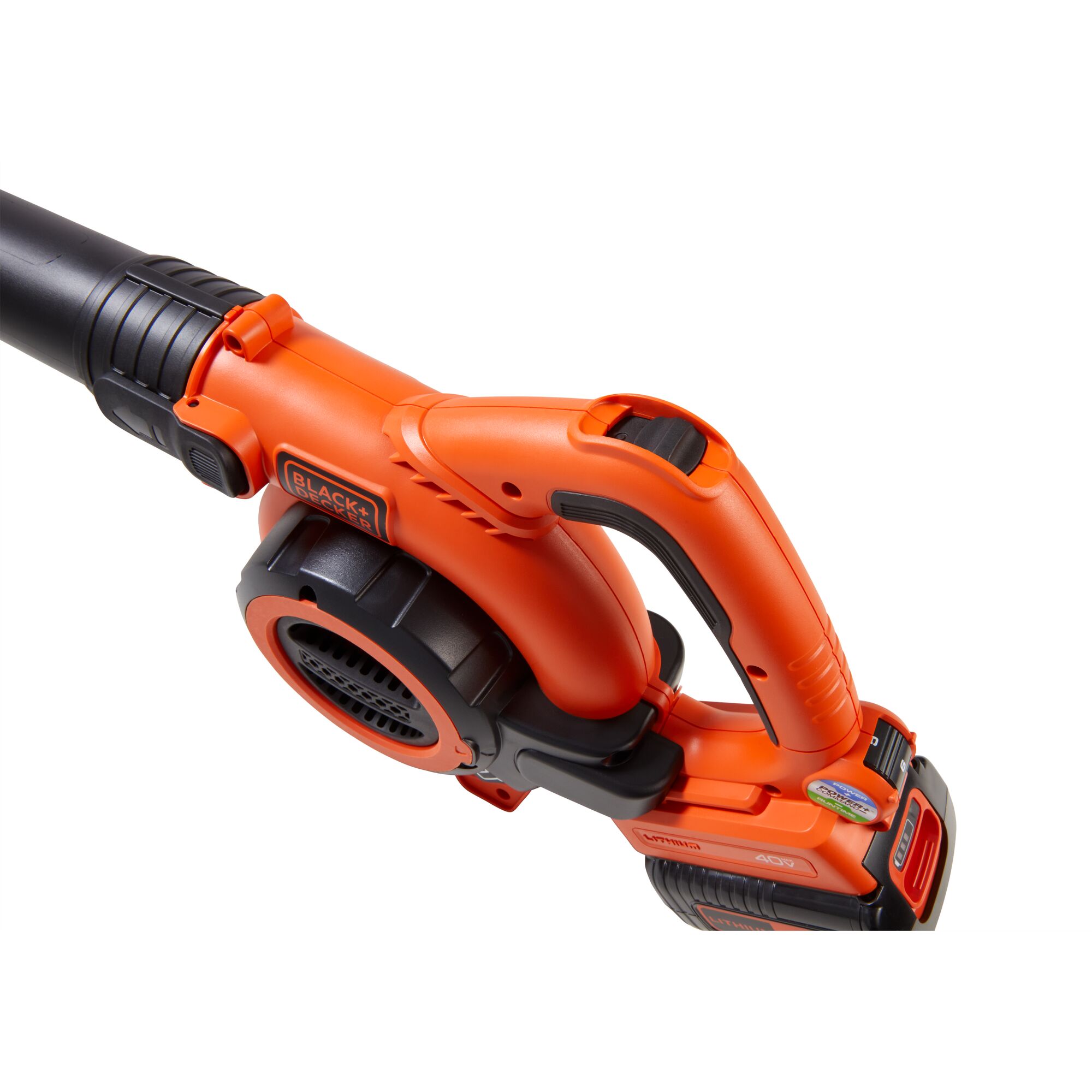 Close-up of Cordless Leaf Blower/Vacuum body on white background.