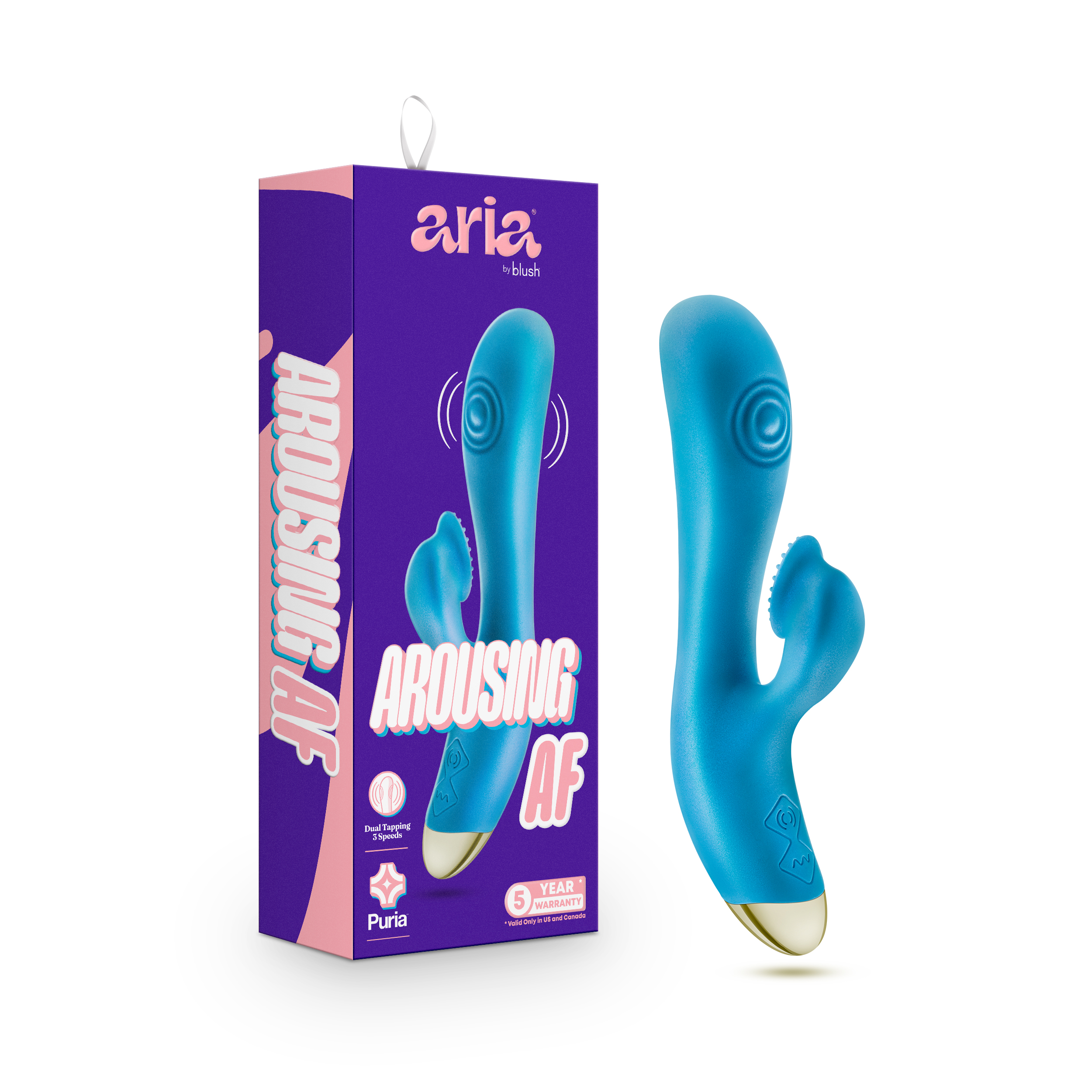 Blush Aria / Arousing AF: 8 Inch Textured Dual Pulsing Clitoral Vibrator in Blue - Made with Smooth Ultrasilk? Puria? Silicone