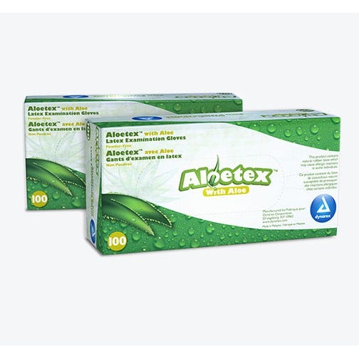 Aloetex Latex Examination Gloves with Aloe, X-Small, Powder-Free, Green - 100/Box