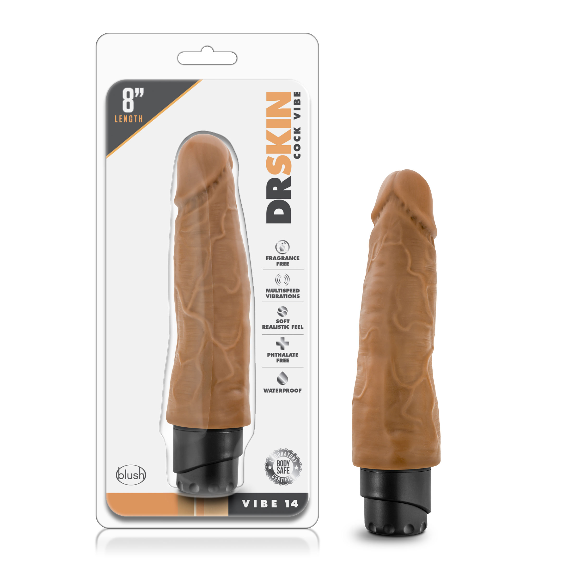 Blush Dr. Skin Cock Vibe 14 Realistic Mocha 8-Inch Long Vibrating Dildo