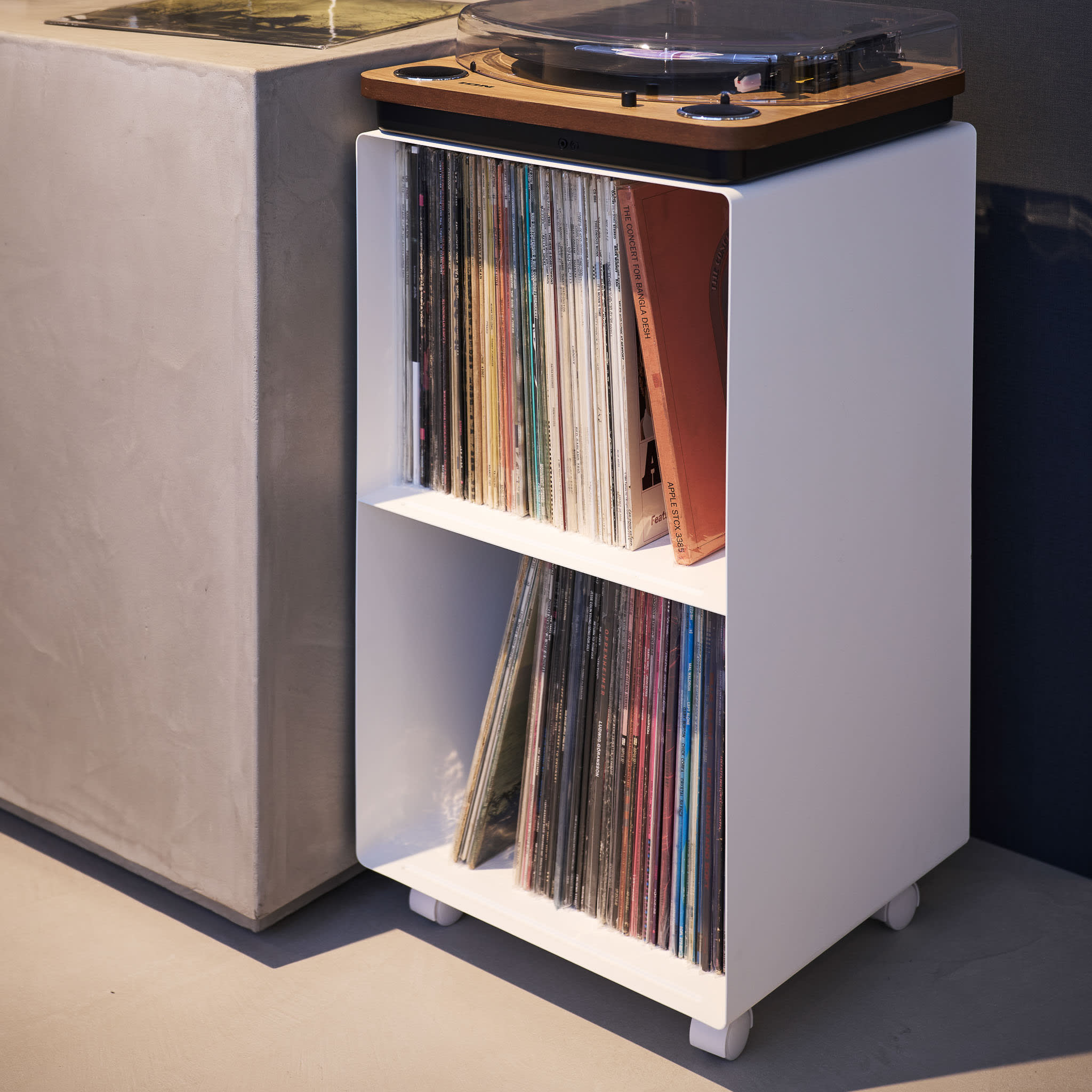 2-Tiered Record Rack with Casters : Easy Mobility with Casters