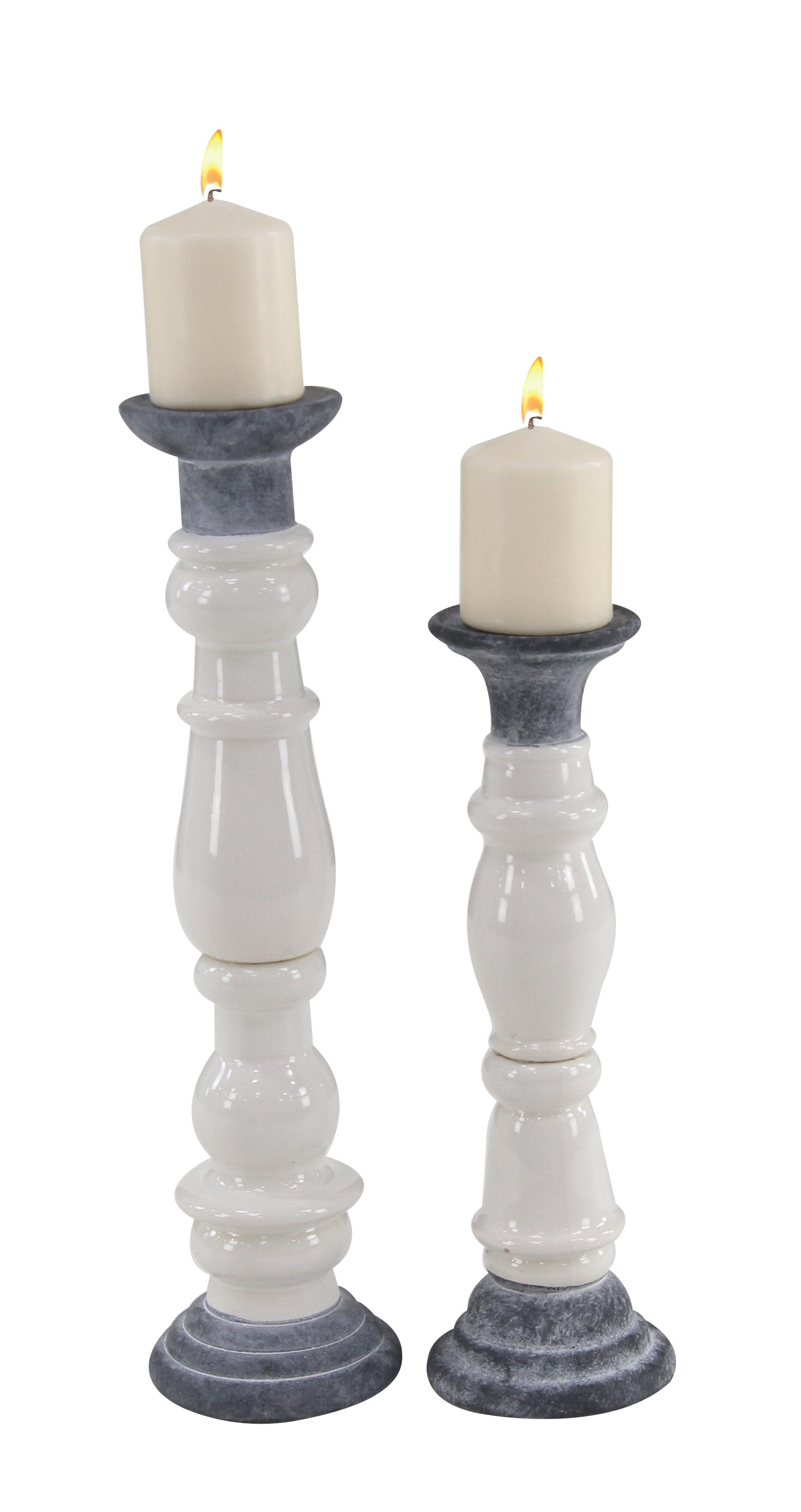 White Ceramic  Candle Holder, Set of 2 16", 20"H