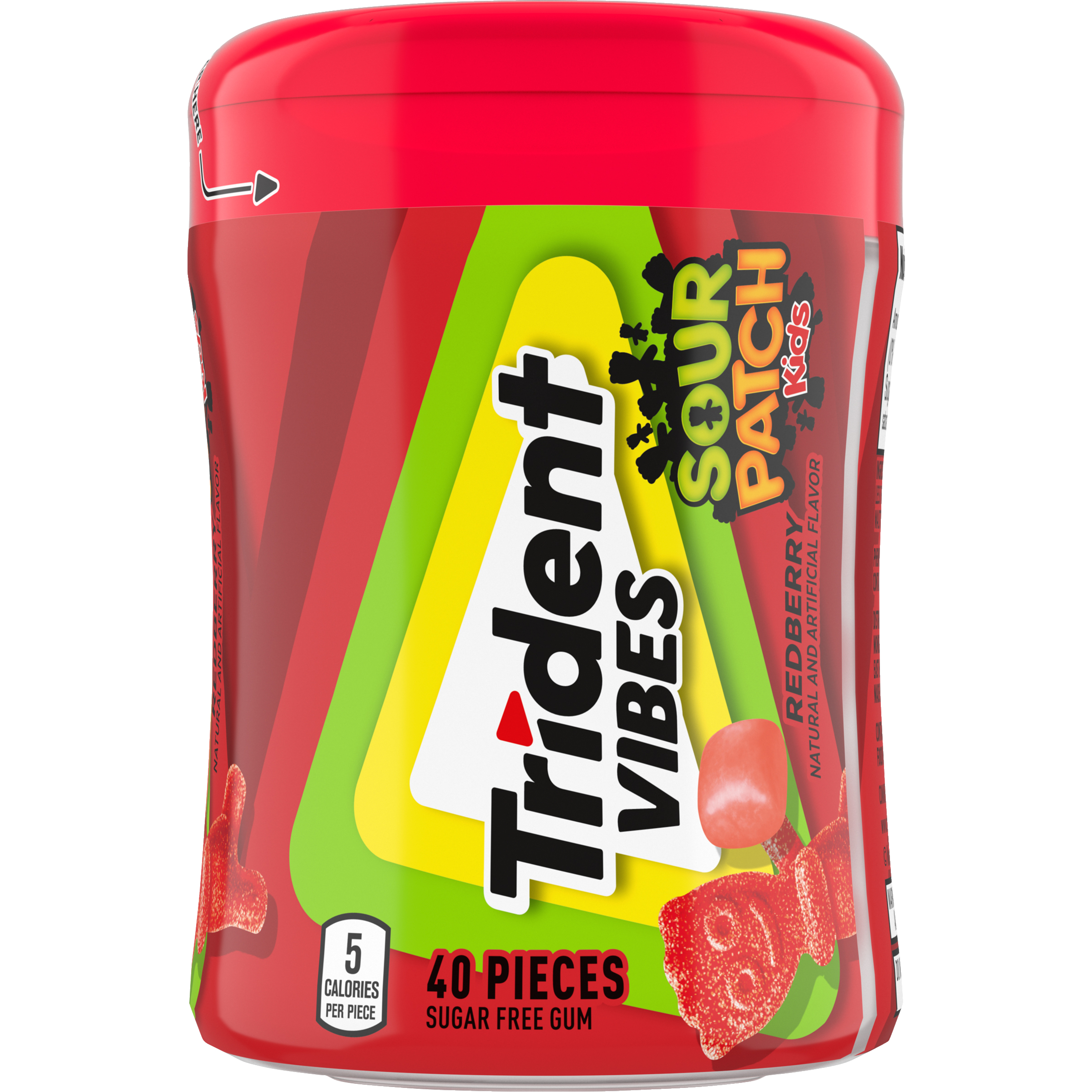 Trident Vibes SOUR PATCH KIDS Redberry Sugar Free Gum, 40 Piece Bottle-thumbnail-1