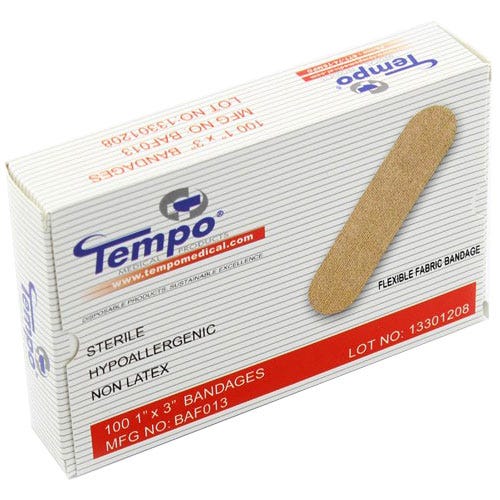 Fabric Strip Bandage, 1" x 3", Non Latex, Sterile - 100/Box