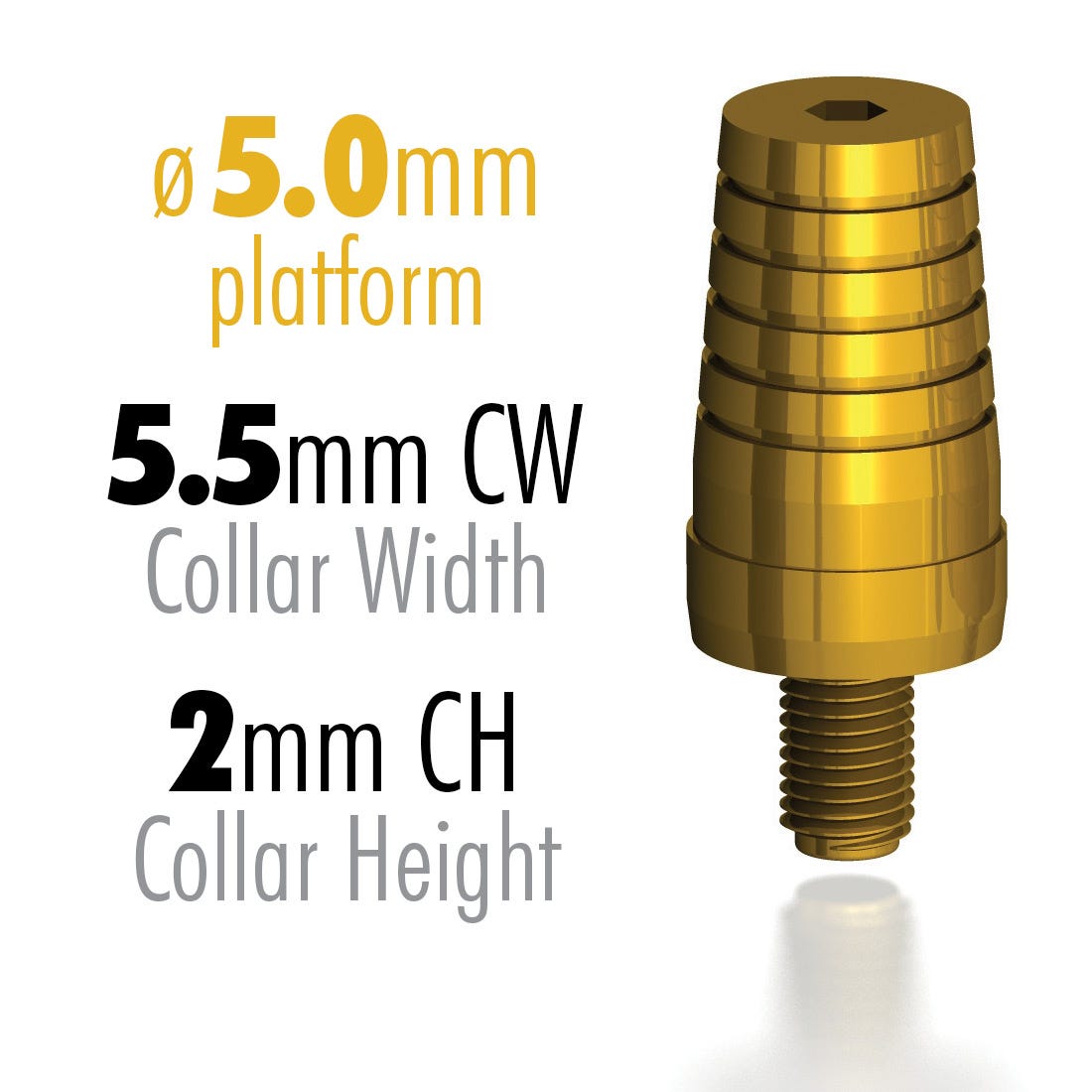infinity X-hex Prepable Abutment, 5.0mm Platform, 5.5mm CW - 2mm CH - 1 Piece
