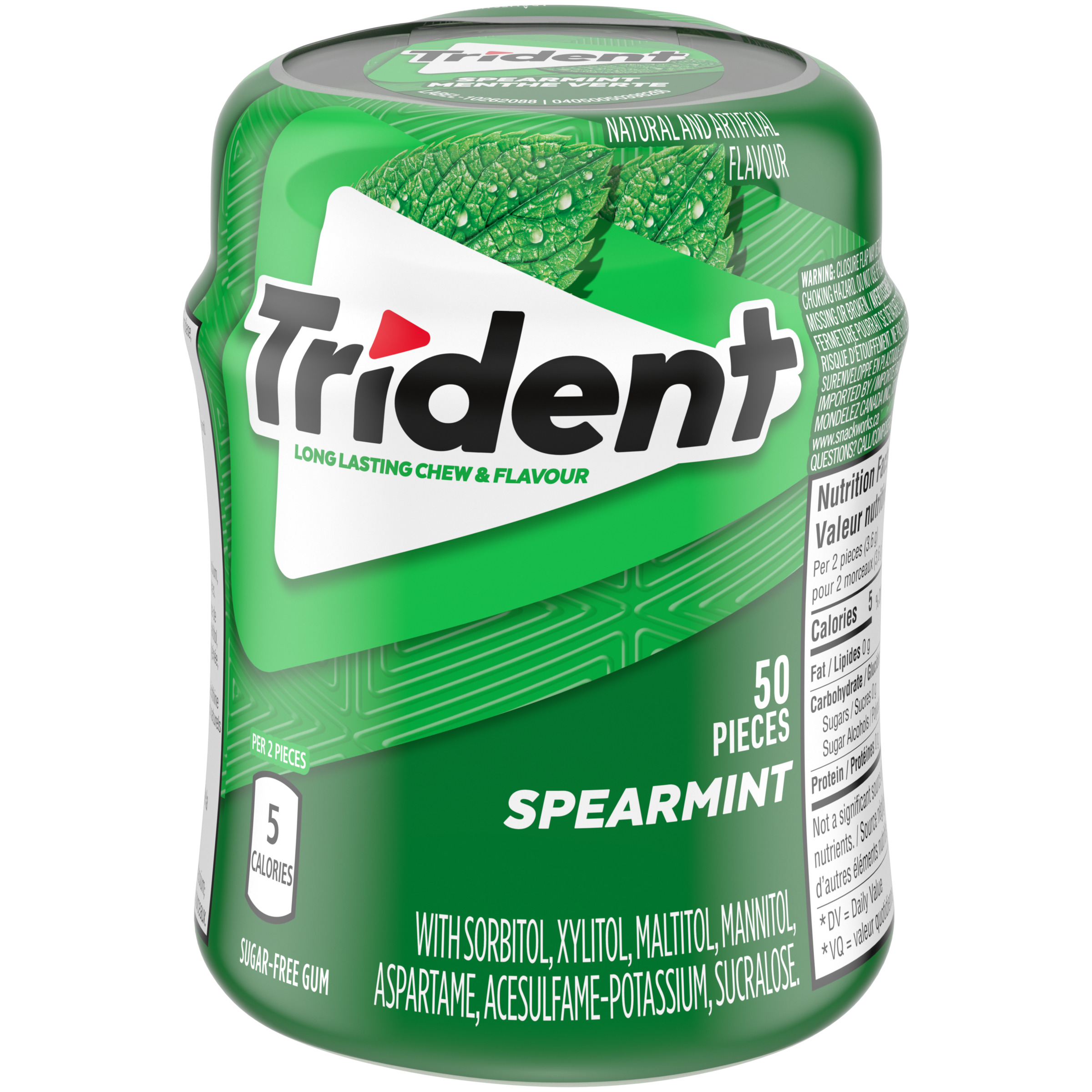 Trident Unwrapped Spearmint Sugar Free Gum, 1 Go-Cup (50 Pieces Total)