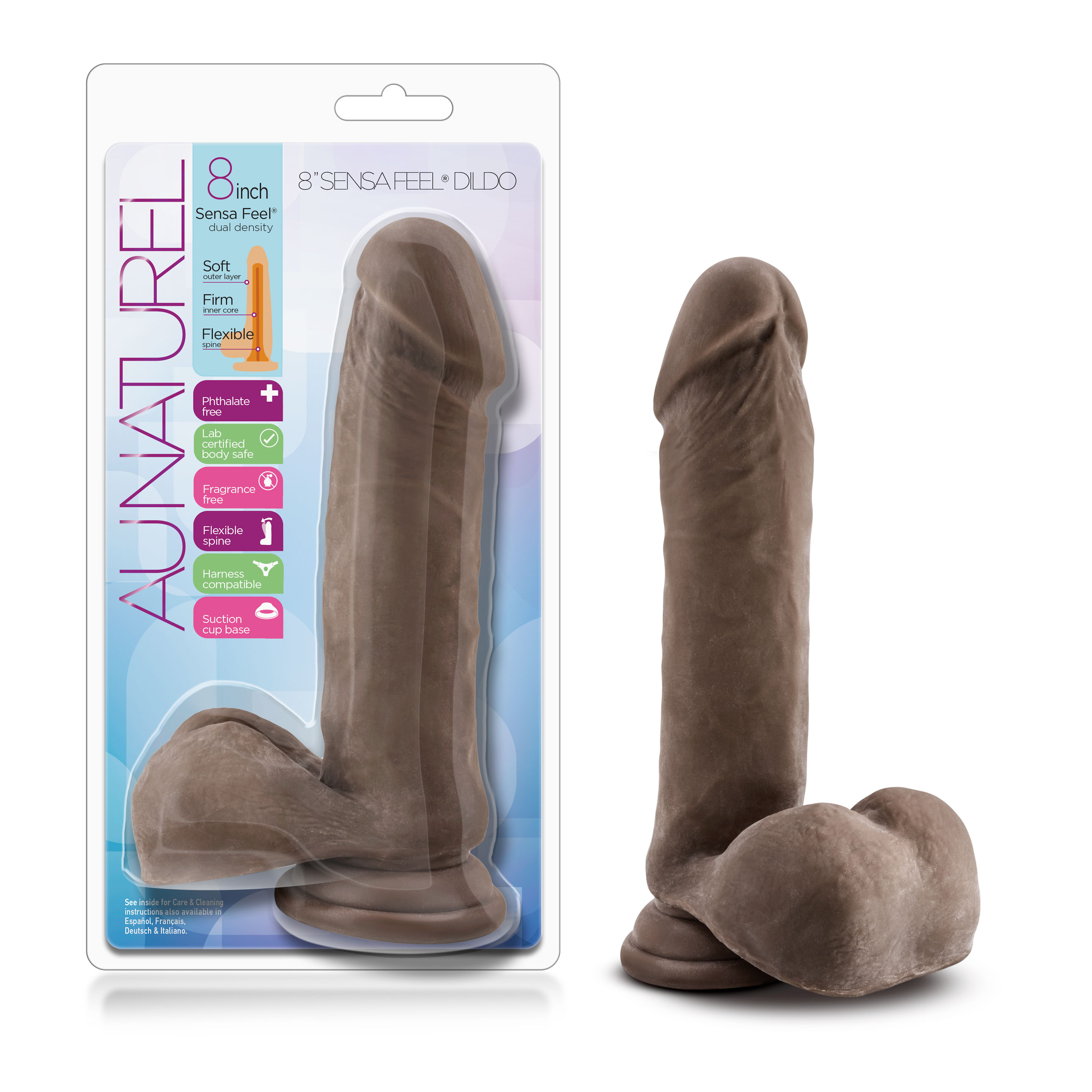 Blush Au Naturel Realistic Chocolate 8-Inch Long Dildo With Balls & Suction Cup Base