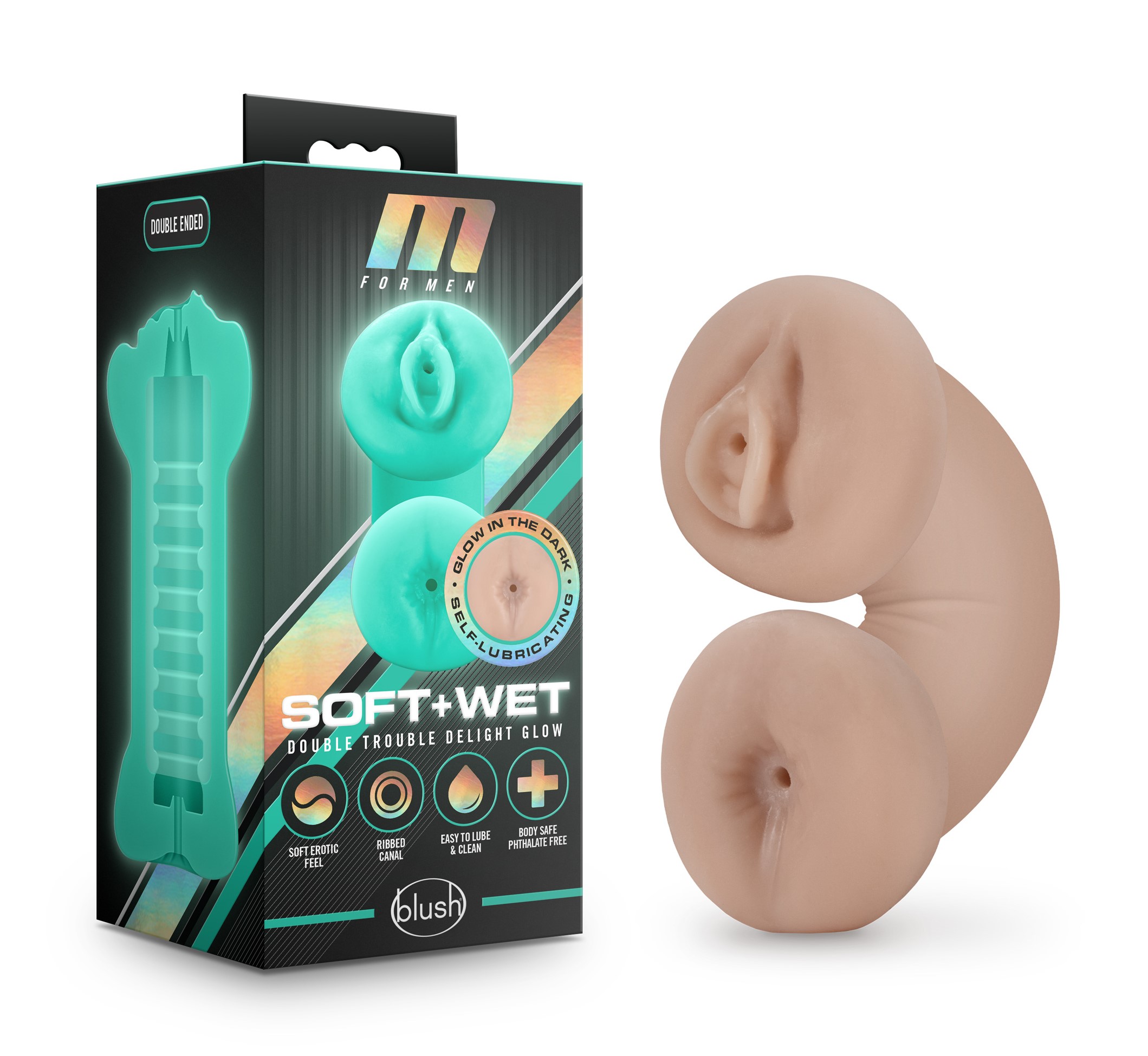 Blush M for Men Soft & Wet Double Trouble Glow in the Dark Realistic Vanilla Masturbator / Stroker