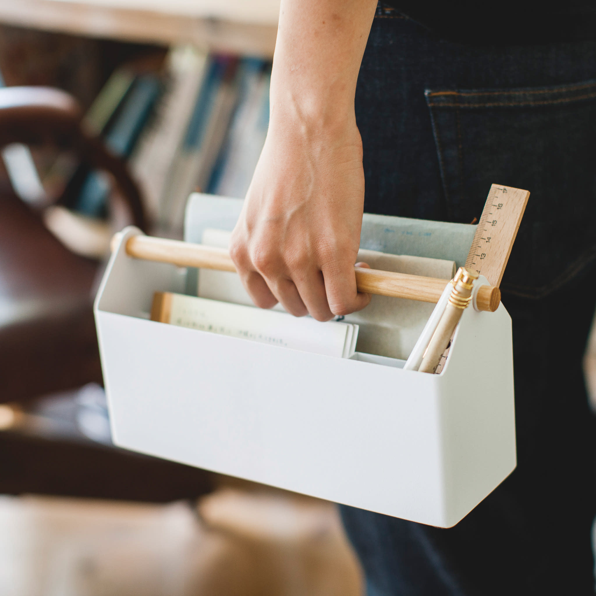 Wide Pen Stand : Stylish Wooden Handle
