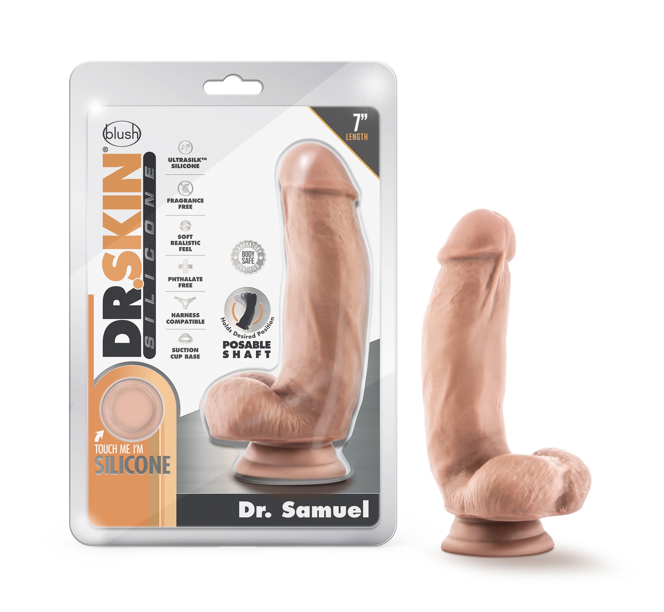 Blush Dr. Skin Silicone Dr. Samuel Realistic Vanilla 7-Inch Long Dildo With Balls & Suction Cup Base