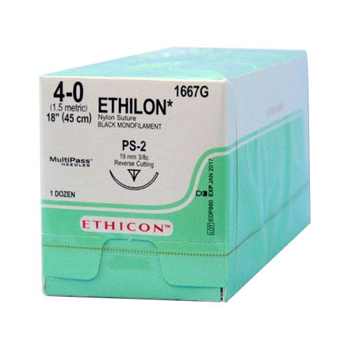 ETHILON® Nylon Black Monofilament Sutures, 4-0, PS-2, Precision Point-Reverse Cutting, 18" - 12/Box