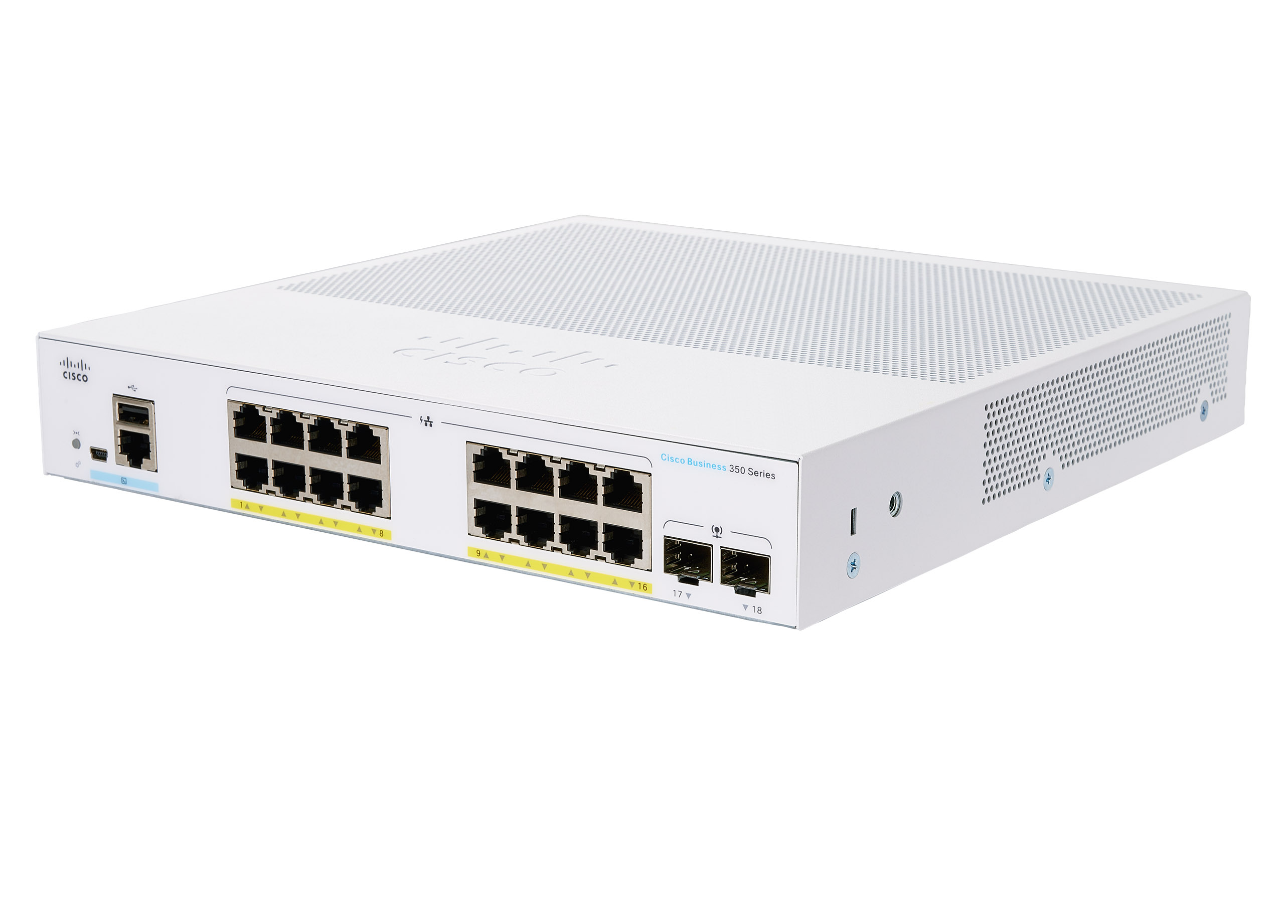 Picture of Cisco Business CBS350-16P-2G 18 Ports Manageable Layer 3 Switch - 3 Layer Supported - Modular - 120 W PoE Budget - Twisted Pair, Optical Fiber - PoE Ports - Rack-mountable - Lifetime Limited Warranty