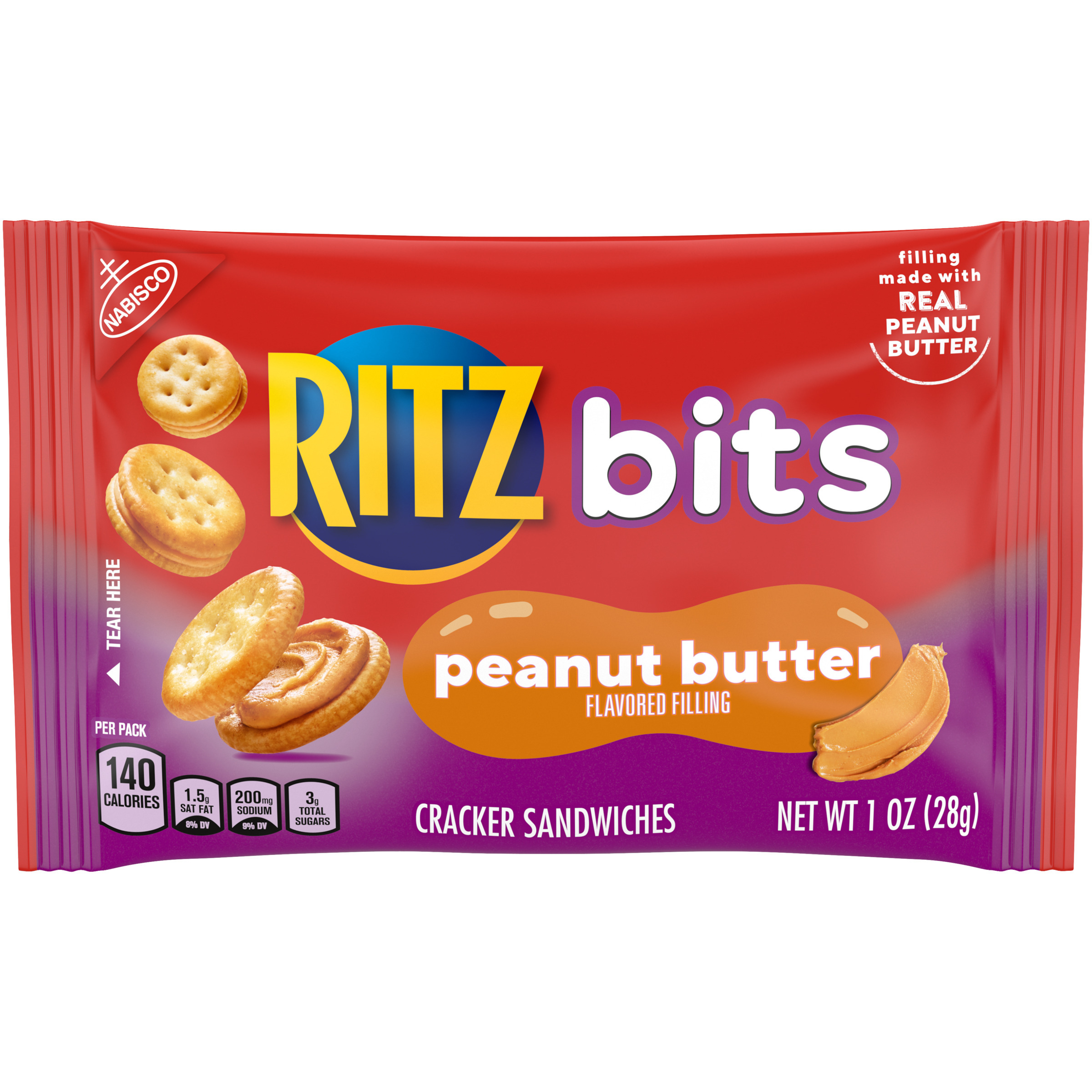 RITZ Bits Peanut Butter Cracker Sandwiches, 1 oz Snack Pack