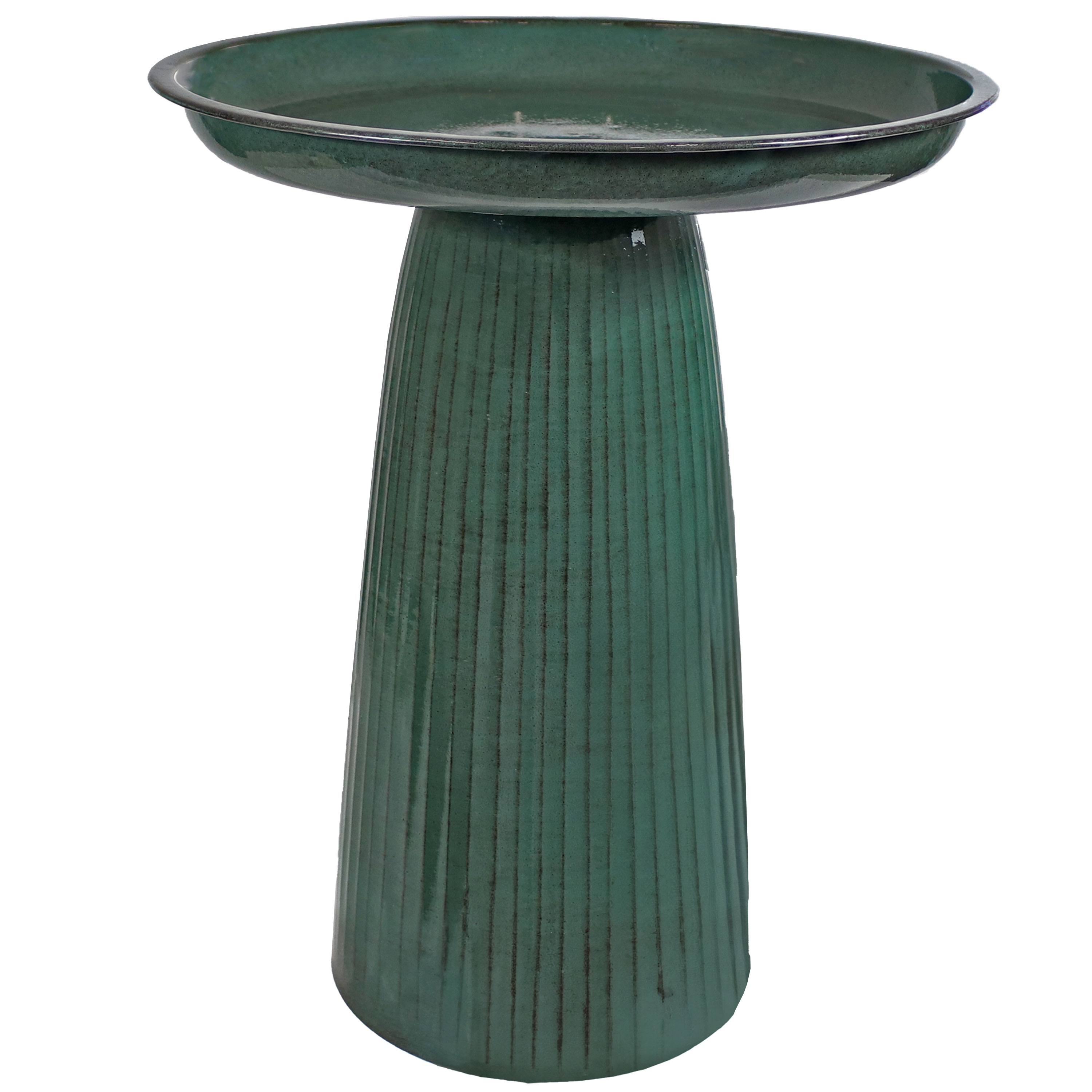 Gleeful Garden Metal Outdoor Bird Bath - Molten Green Finish