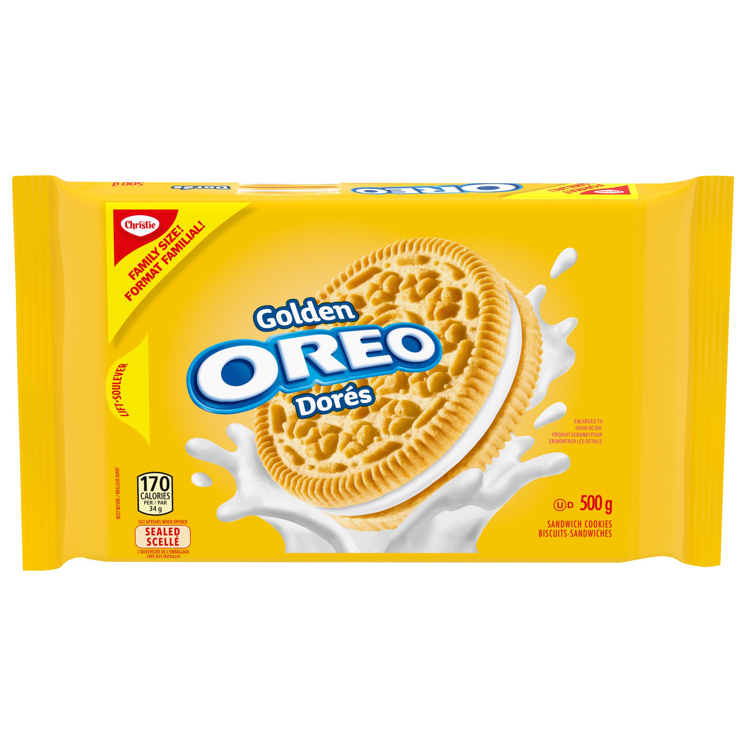 OREO Golden Sandwich Cookies, 1 Family Size Resealable Pack (500g)