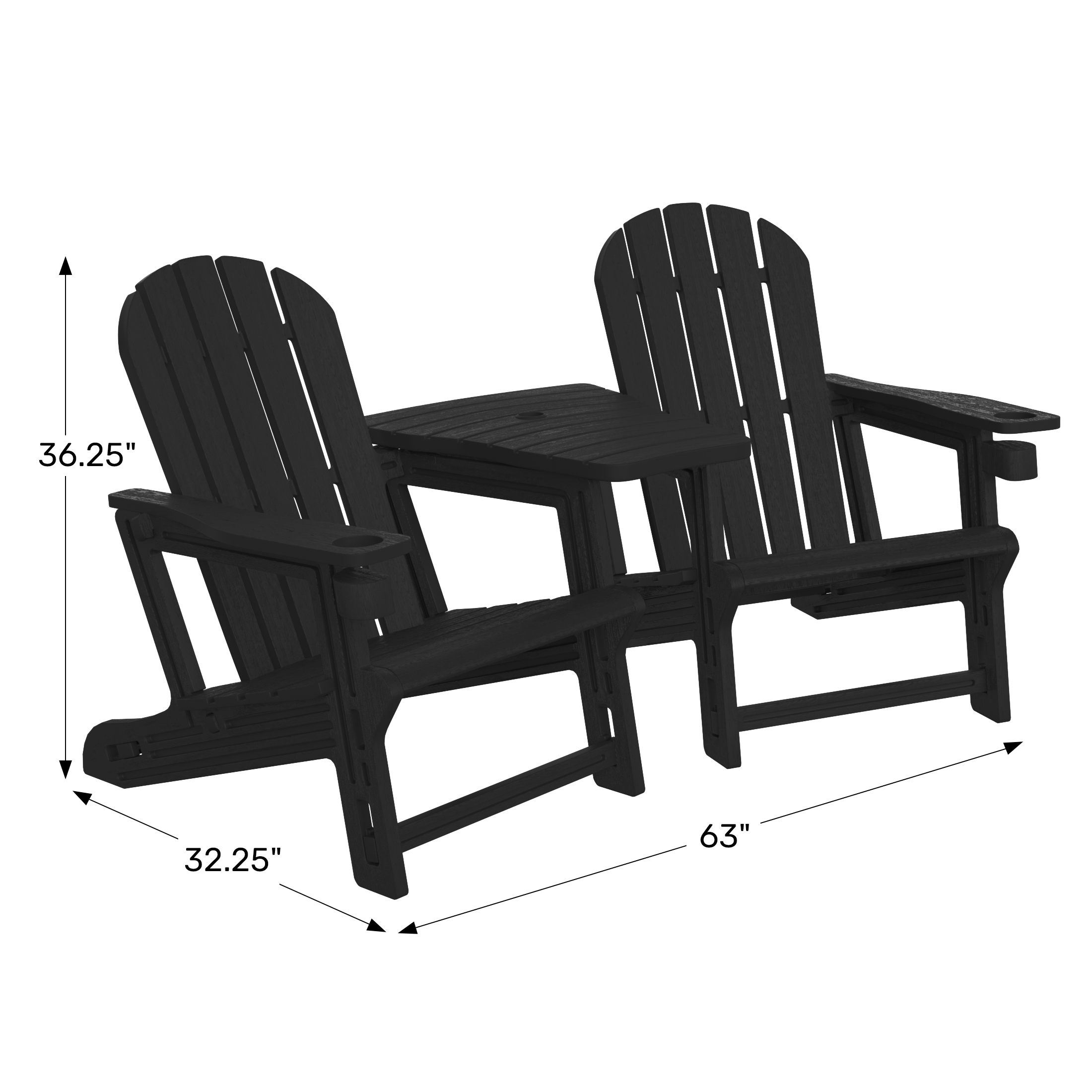 Outdoor HDPE Adirondack Chairs With Connecting Table Tray (Set of 2) WWT Spec Image