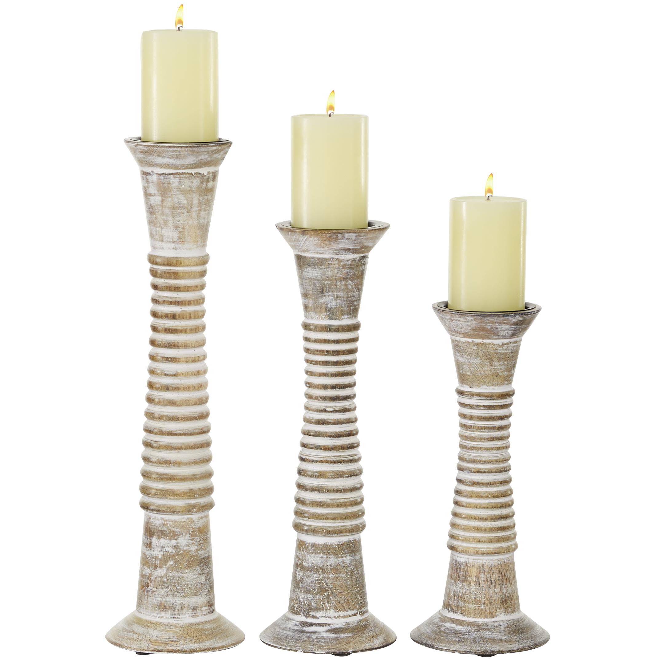 4 sets of Brown Wood  Decorative Candle Holder, 3 in a set 18\", 15\", 12\"H
