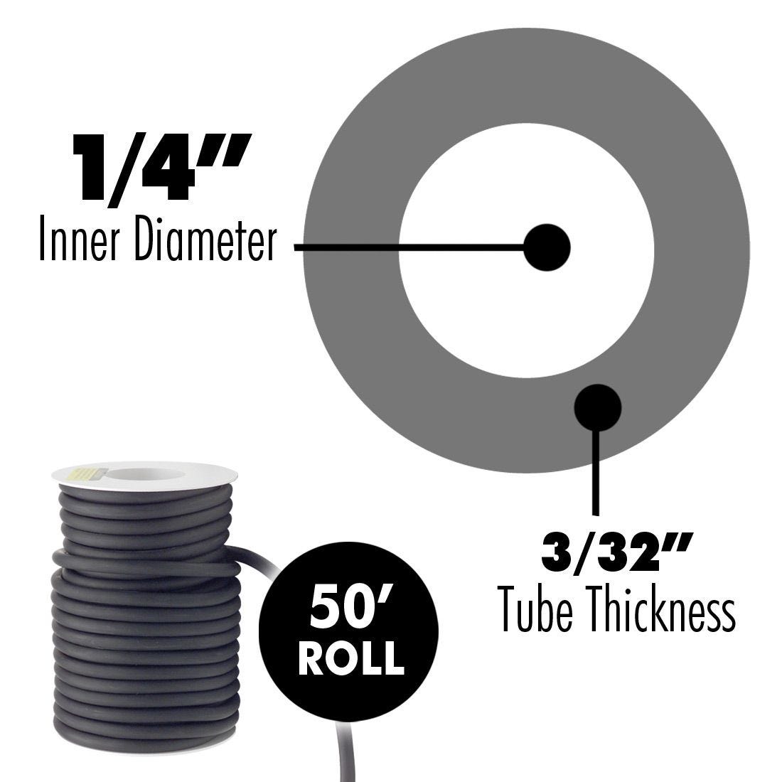 ACE Latex Rubber Tubing Black, 1/4" x 3/32"- 50' Roll