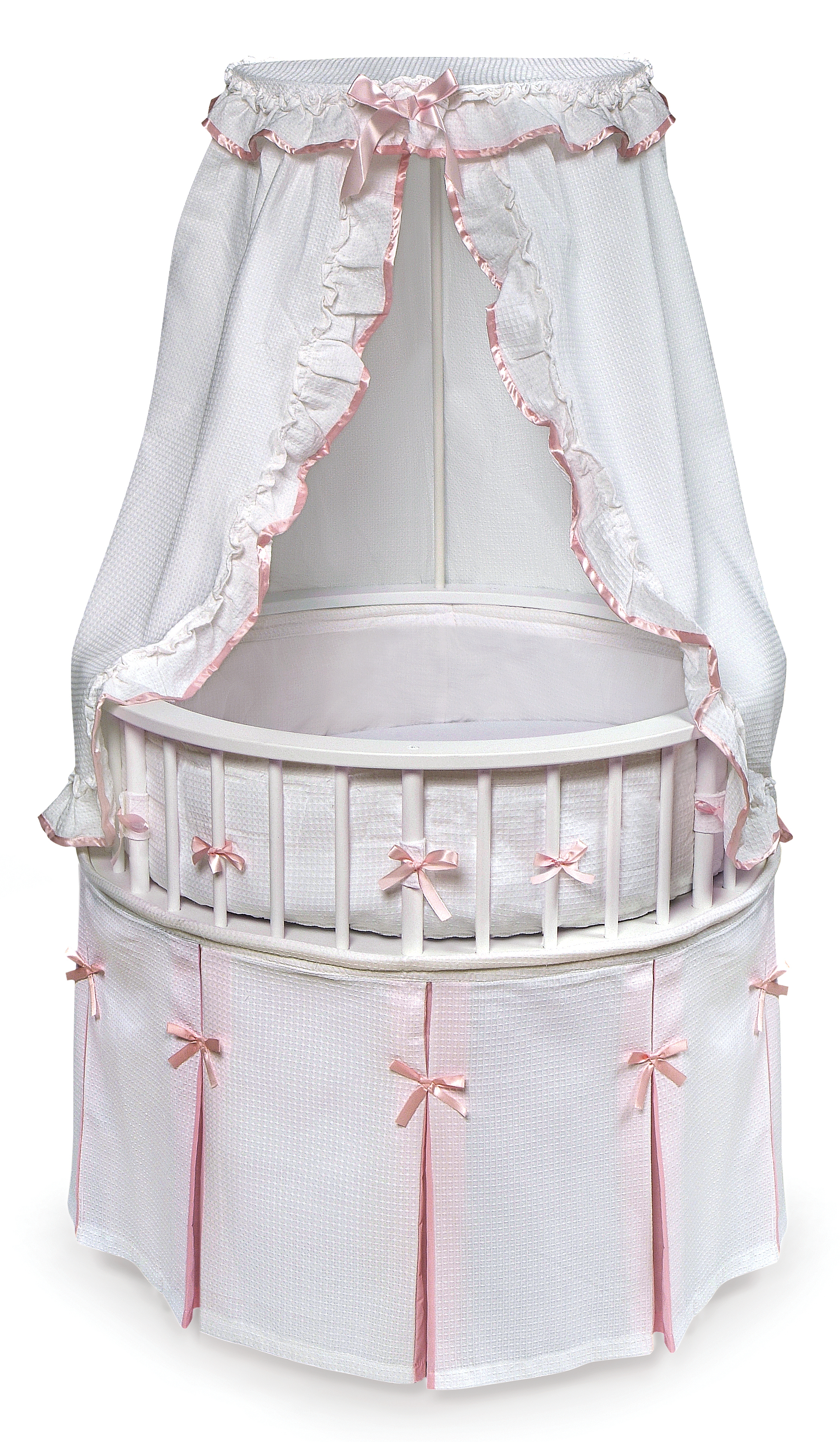 Elegance Round Baby Bassinet with Canopy - White/Pink