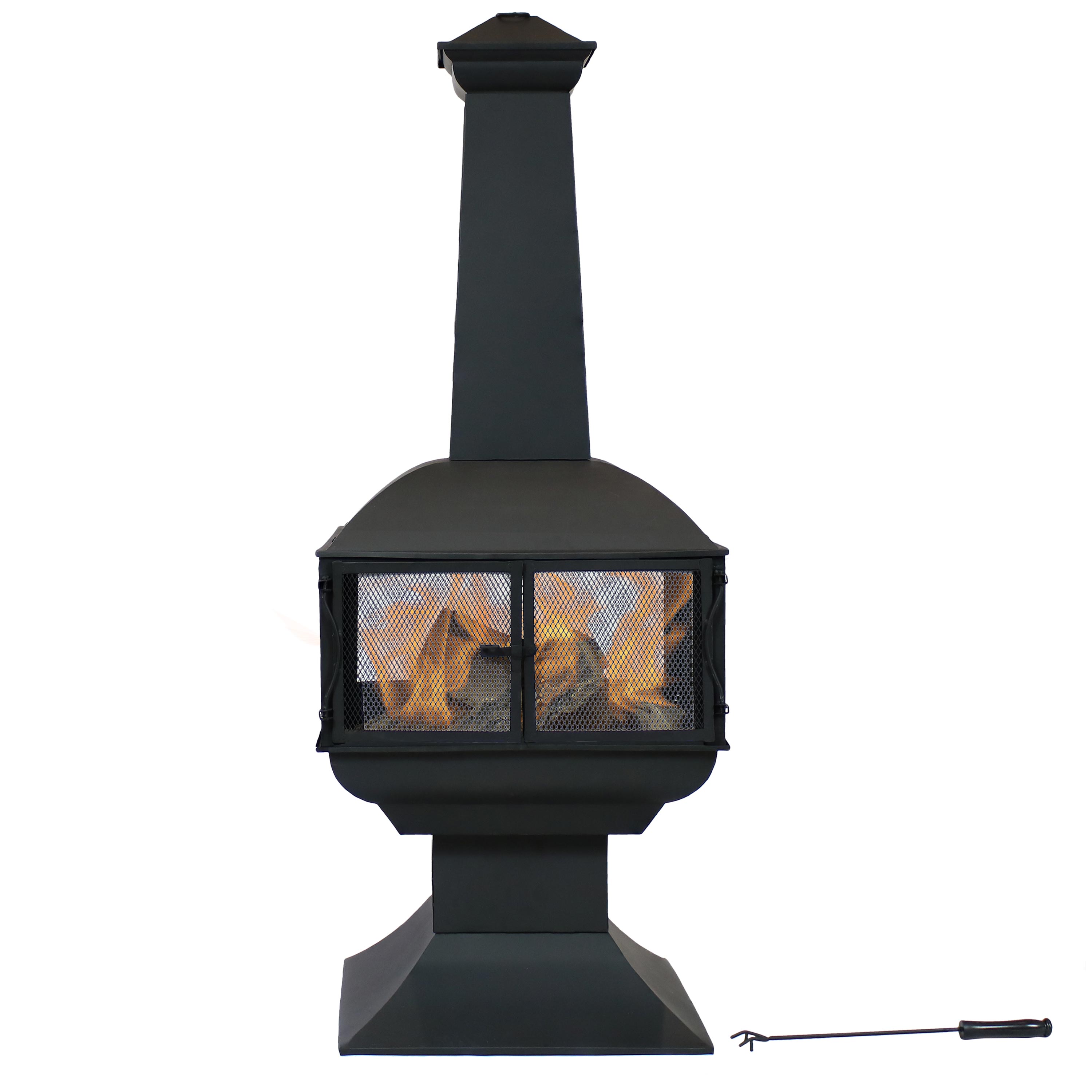 Sunnydaze Outdoor Wood Burning 360-Degree View Black Steel Chiminea - 57-Inch