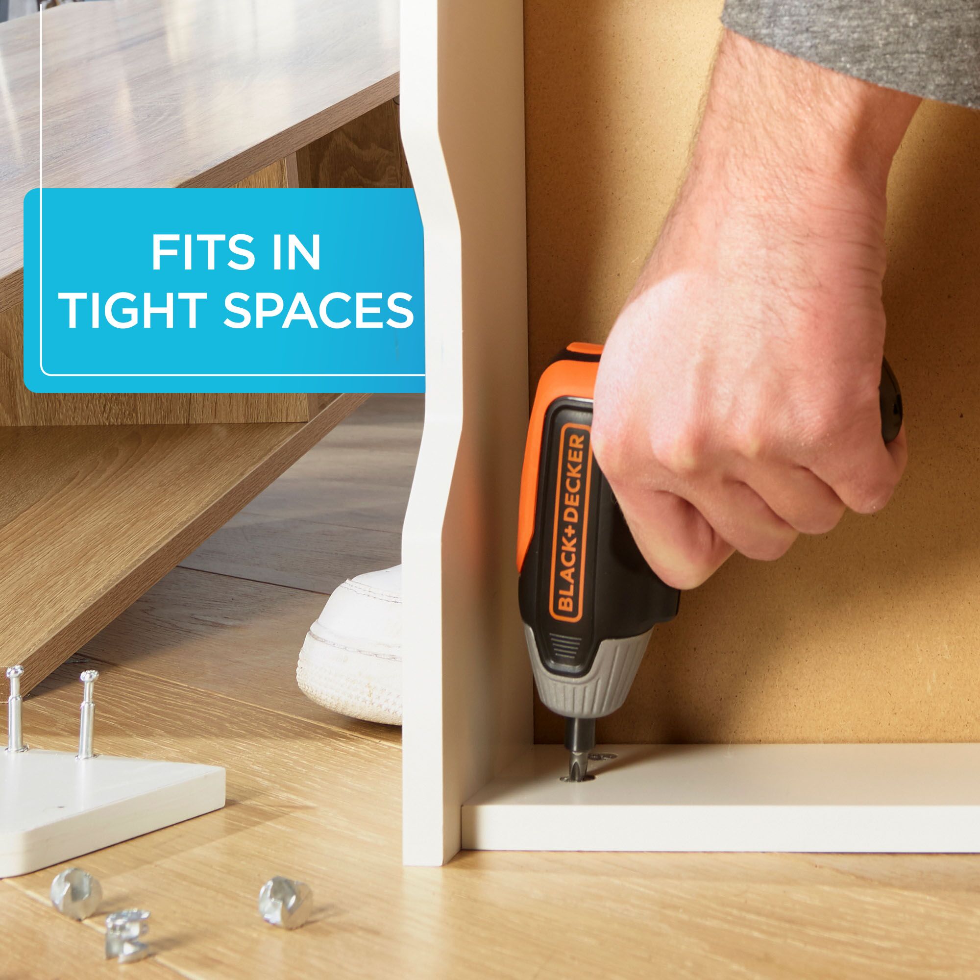 The BLACK+DECKER 4V Max Cordless Screwdriver fits in tight spaces