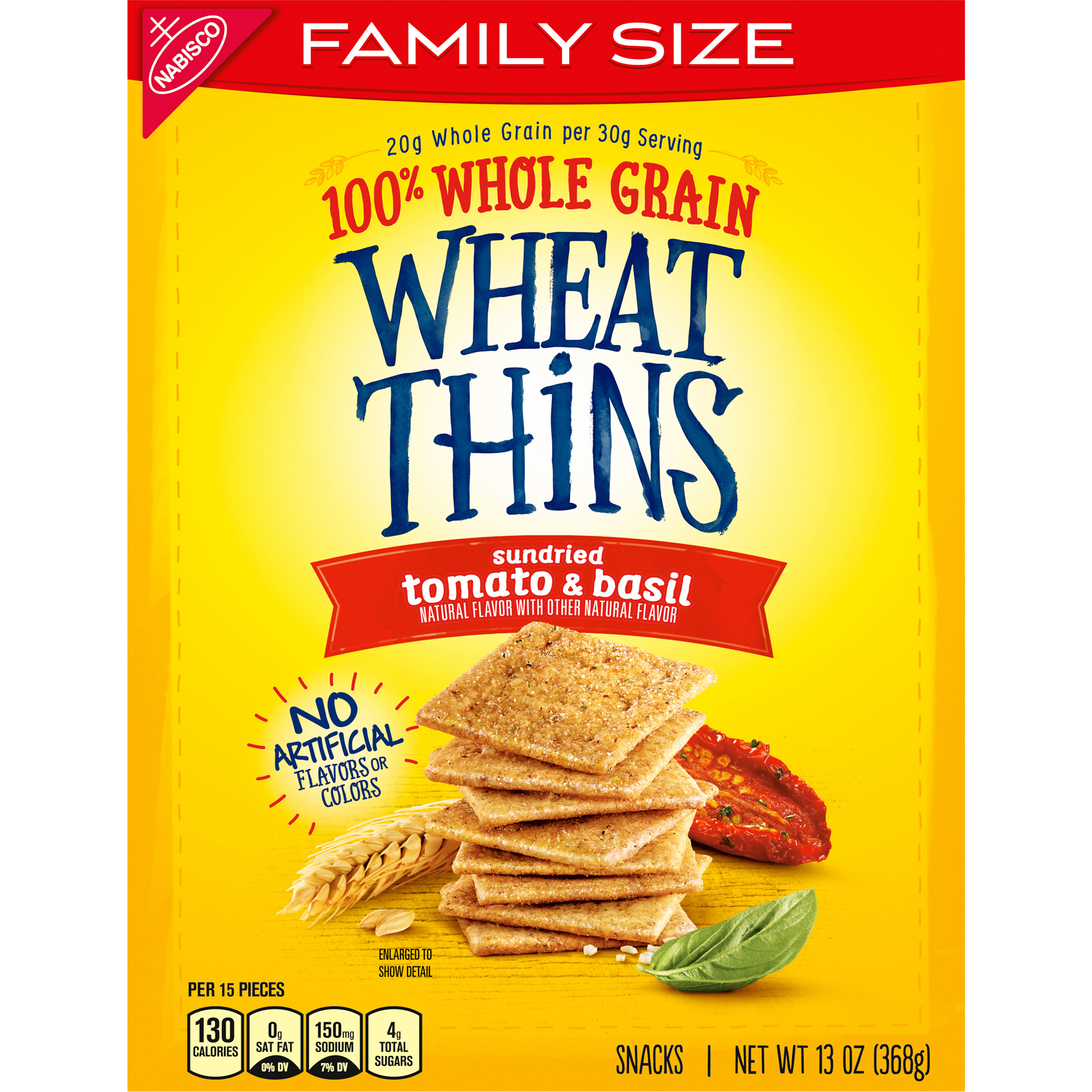 Wheat Thins Sundried Tomato & Basil Whole Grain Wheat Crackers, Family Size, 13 oz-thumbnail-1