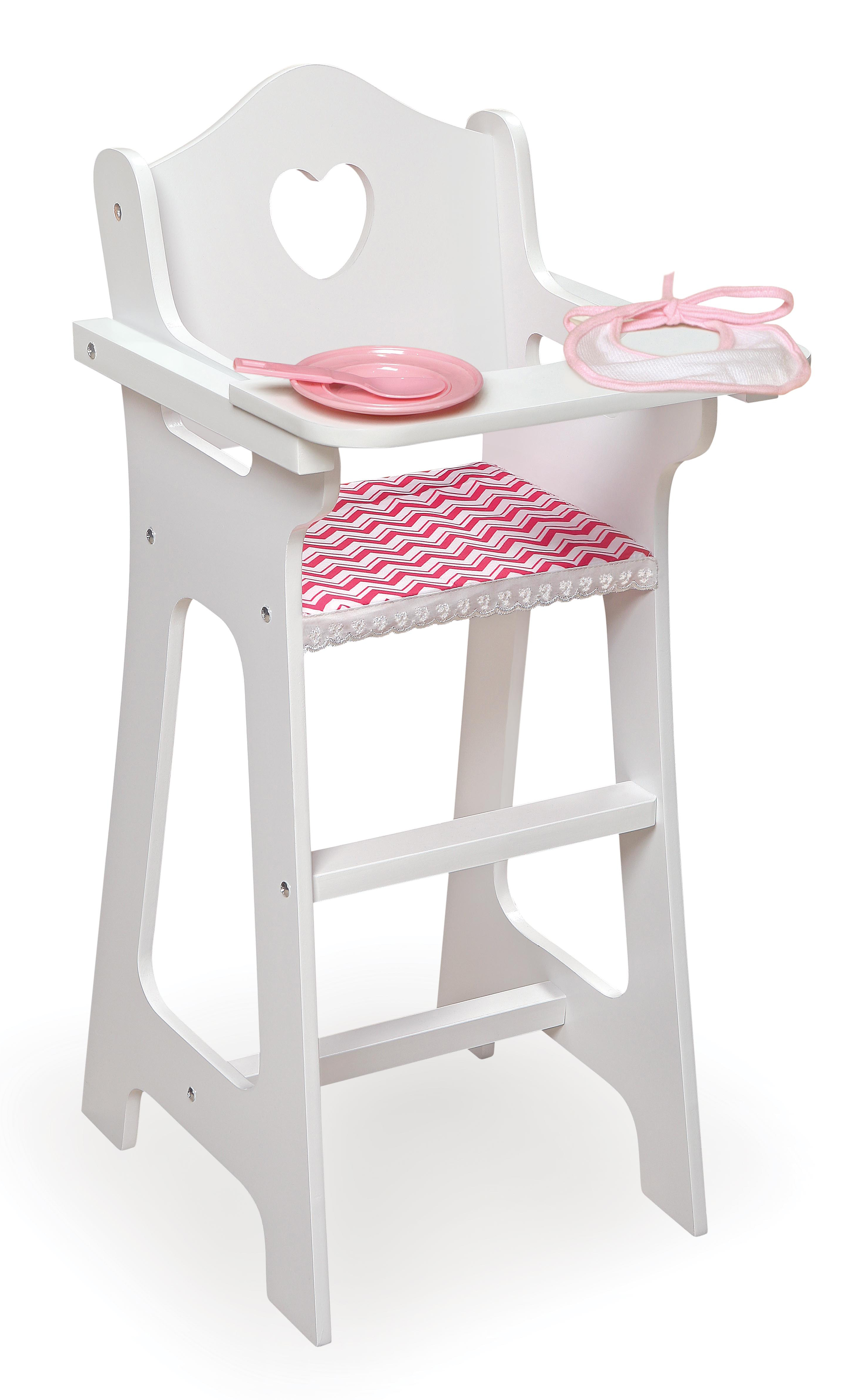 Doll High Chair with Accessories and Free Personalization Kit - White/Pink/Chevron